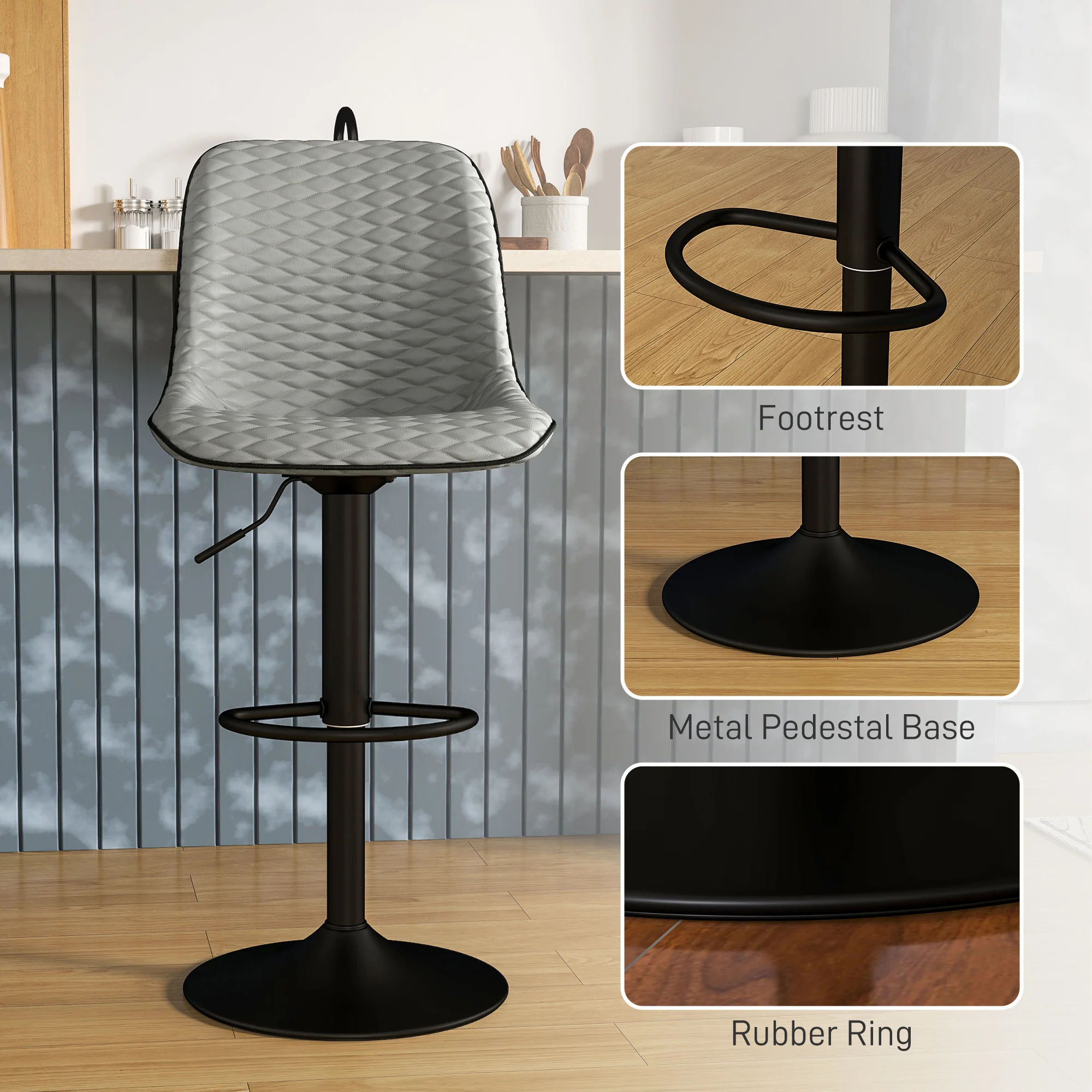 HOMCOM Set of 2 Bar Stools, Adjustable Swivel Breakfast Barstools - Image 16