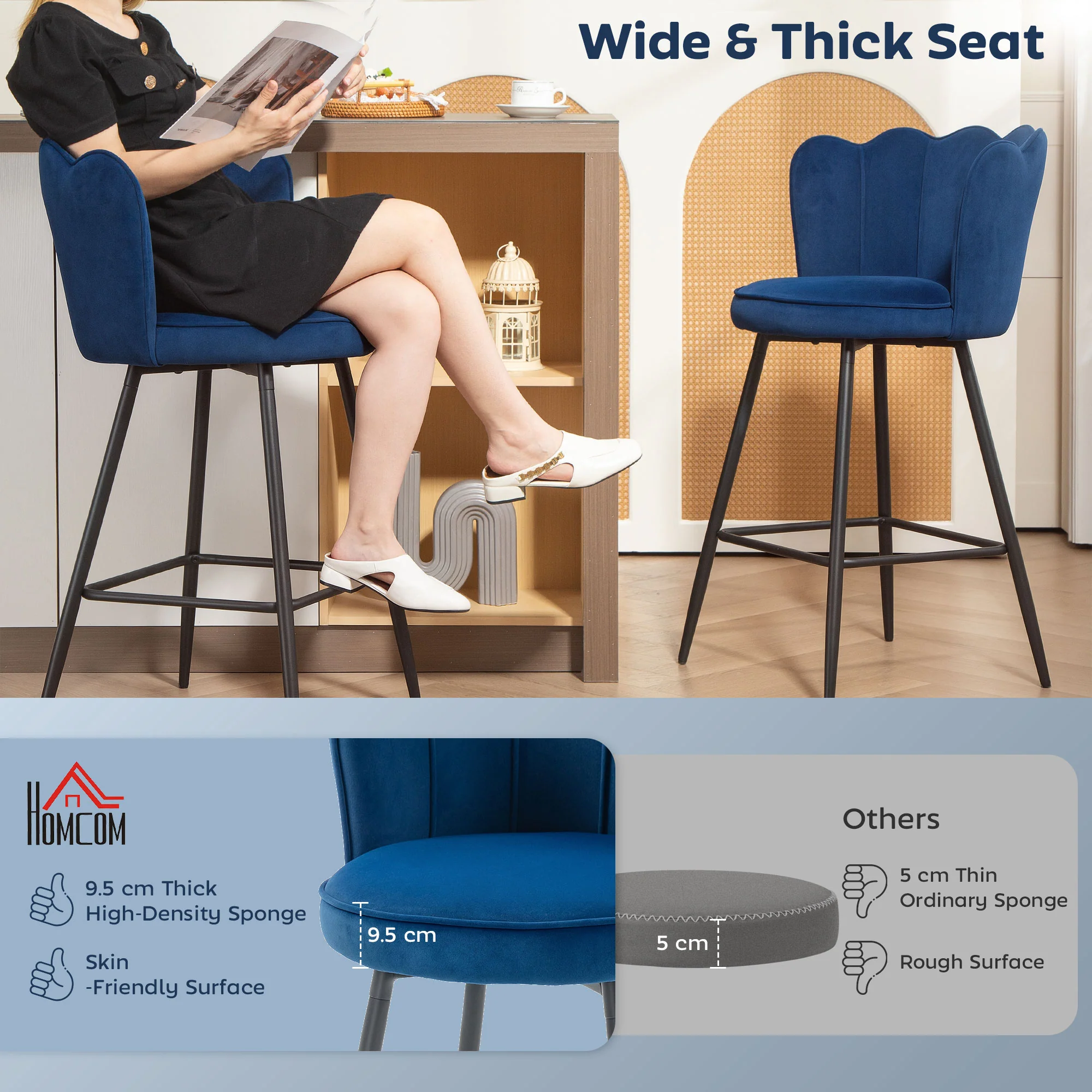 HOMCOM Set Of 2 Barstools With Petal Backrest For Kitchen Island - Image 3