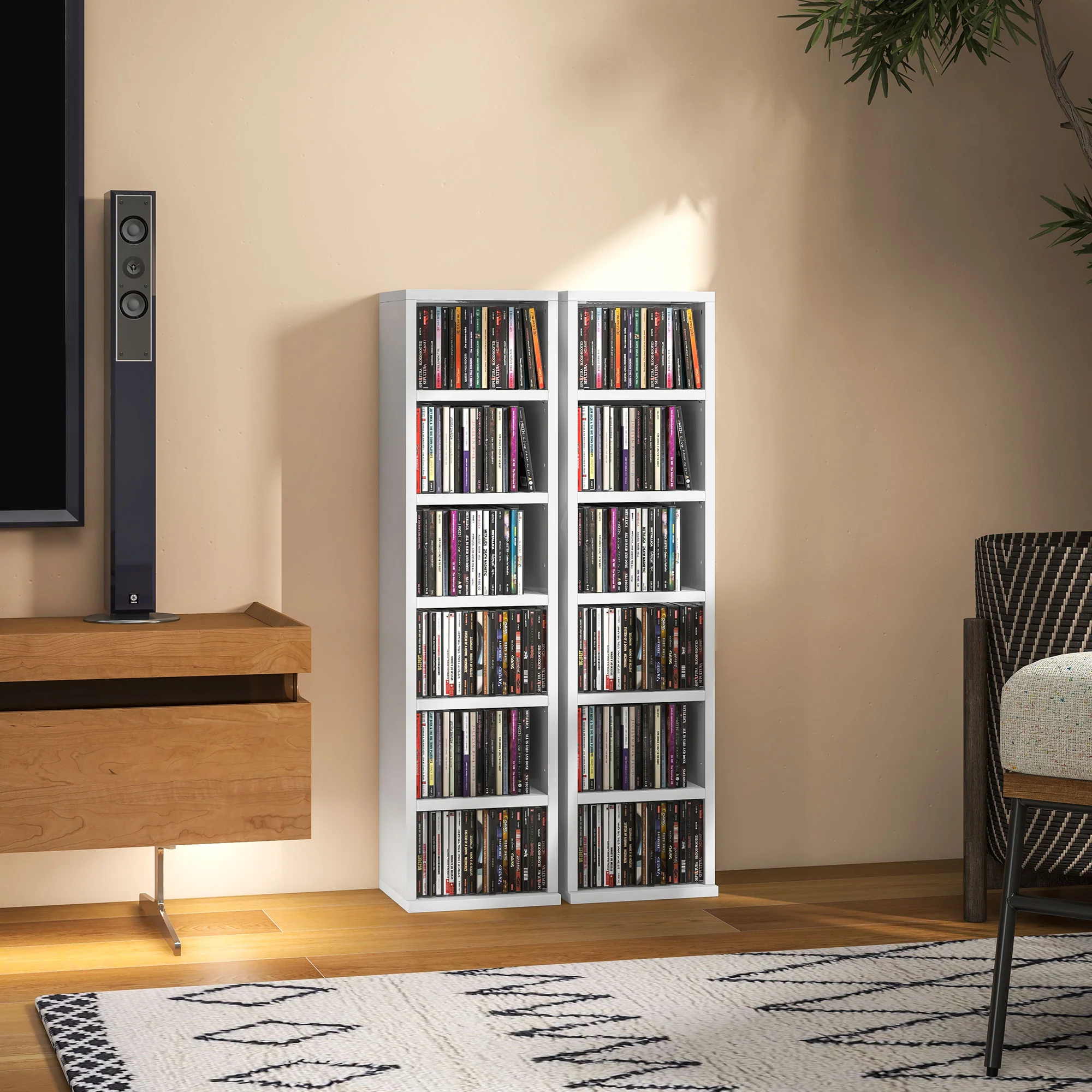 HOMCOM Set Of 2 CD Storage Units With Adjustable Shelves, High Gloss White, Grey And Black - Image 9