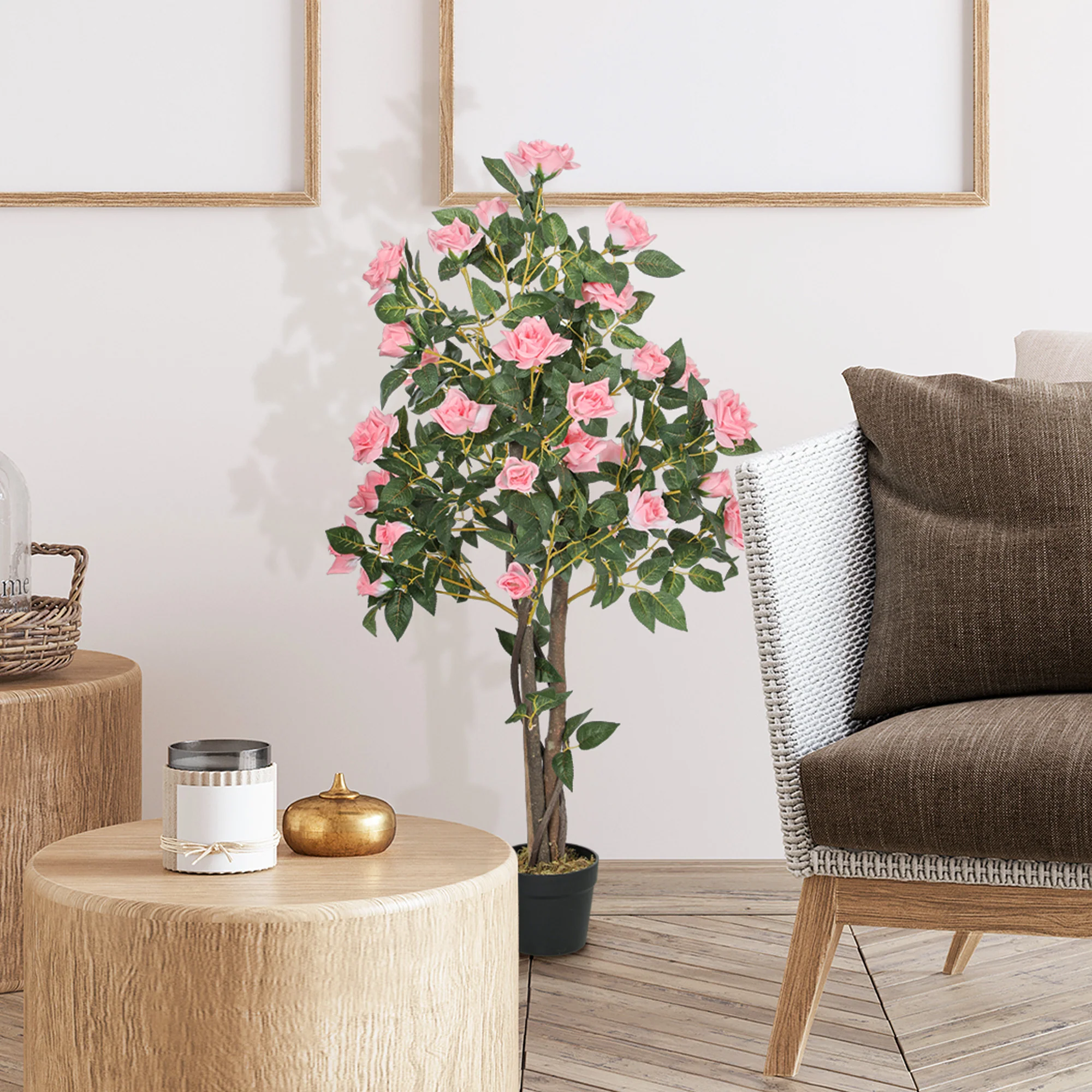 HOMCOM Set Of 2 Decorative Artificial Plants Rose Trees In Pot, Pink - Image 7
