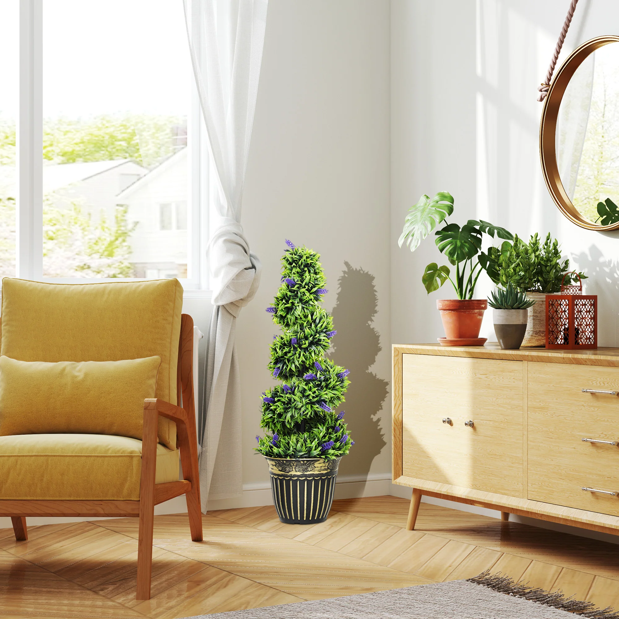 HOMCOM Set Of 2 Decorative Artificial Plants With Lavender And Pot, 90cm - Image 9
