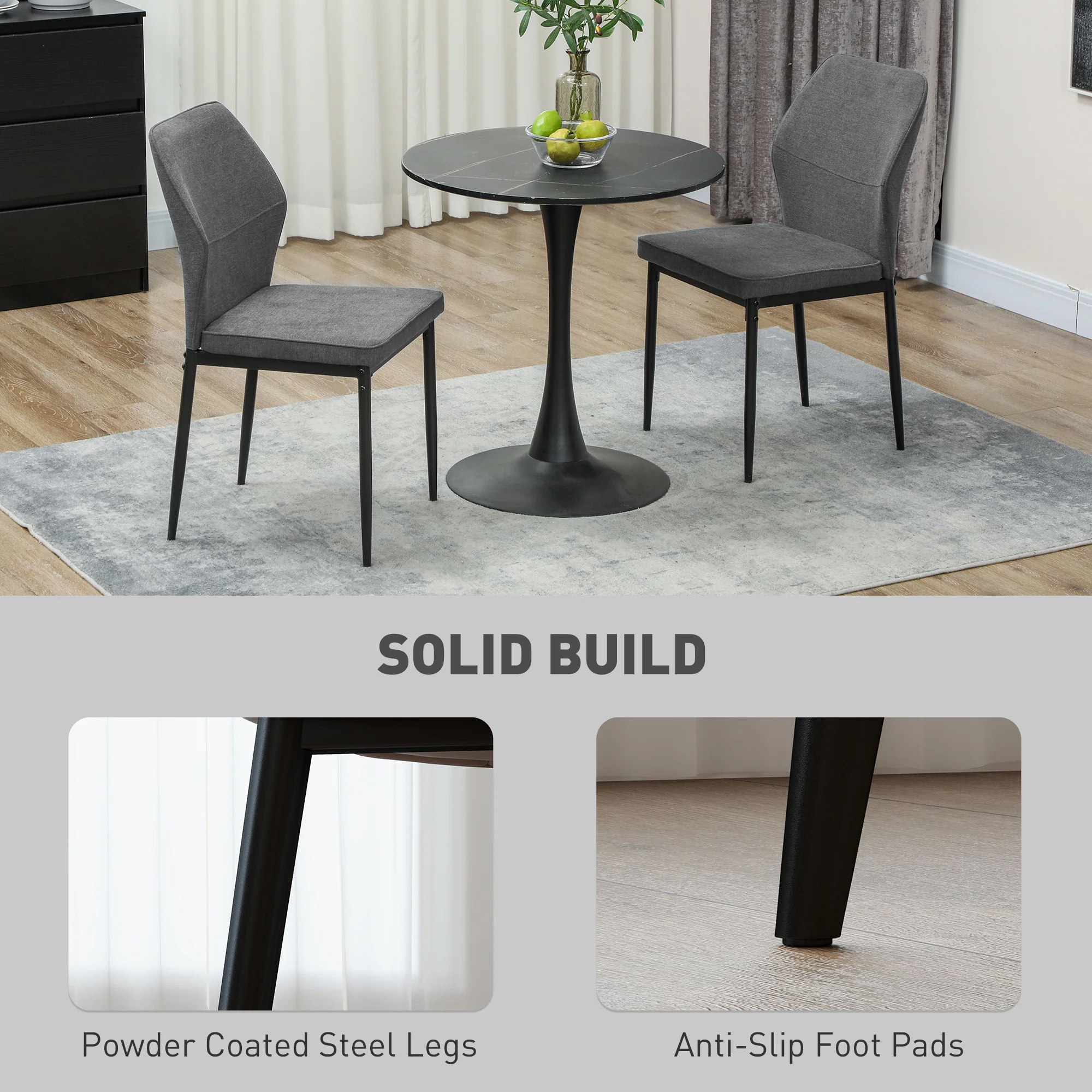 HOMCOM Set of 2 Dining Chairs with Curved Back Padded Seat for Kitchen - Image 15