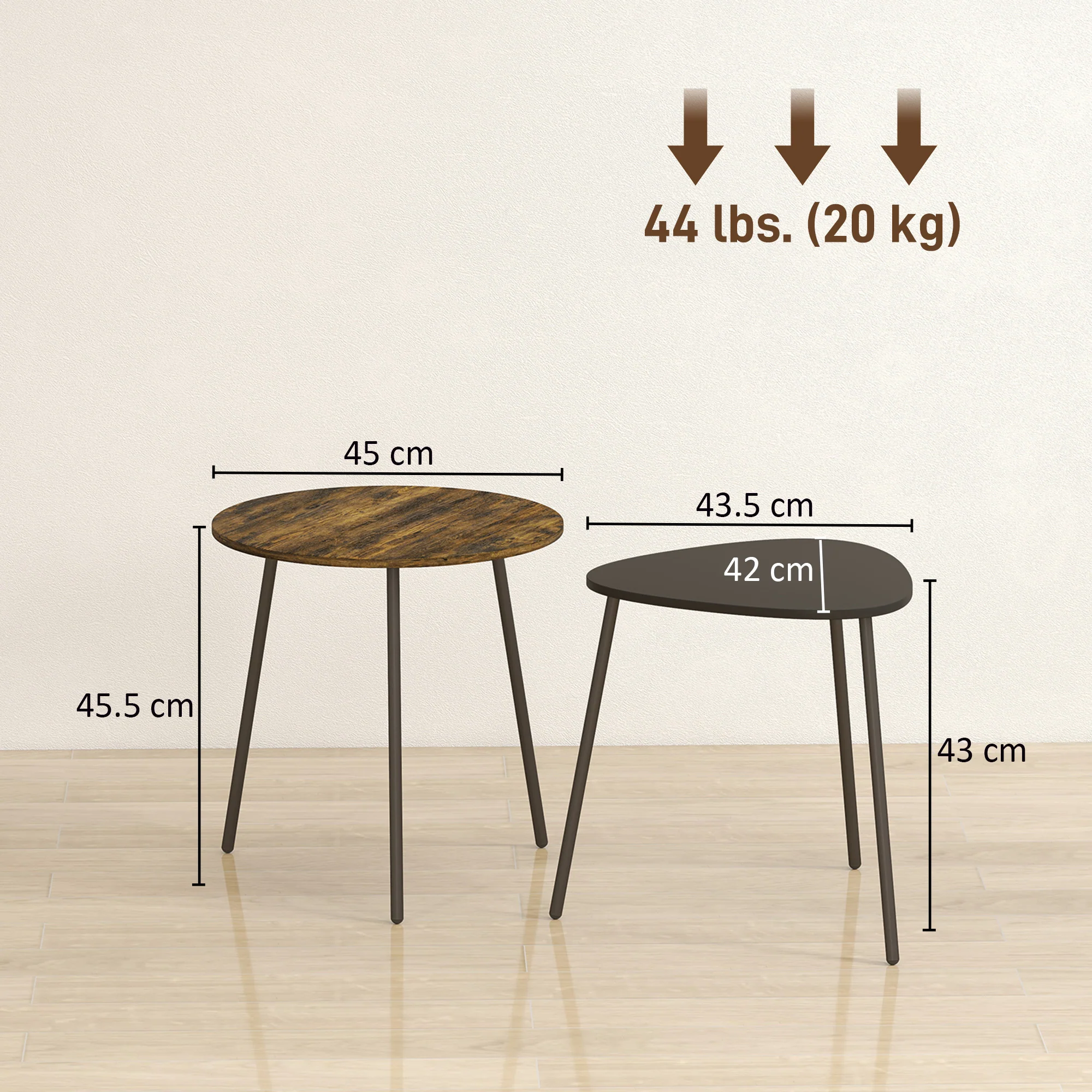 HOMCOM Set Of 2 Nesting Side Table With Metal Frame, Rustic Brown - Image 5