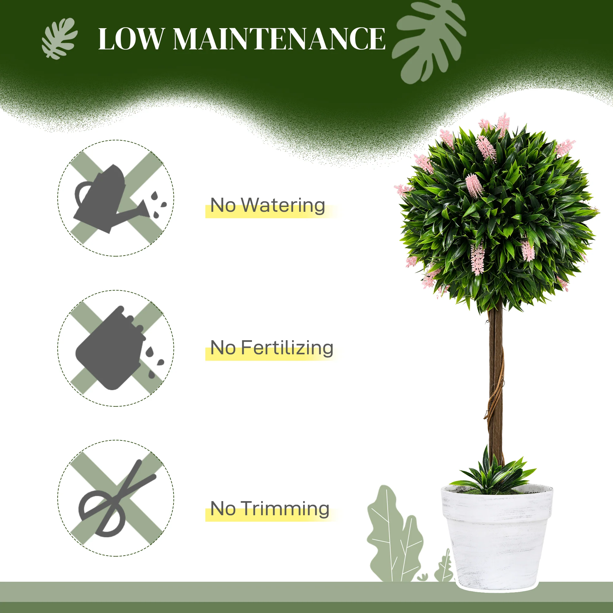 HOMCOM Set Of 2 Potted Artificial Plants Ball Tree With Flowers - Image 14