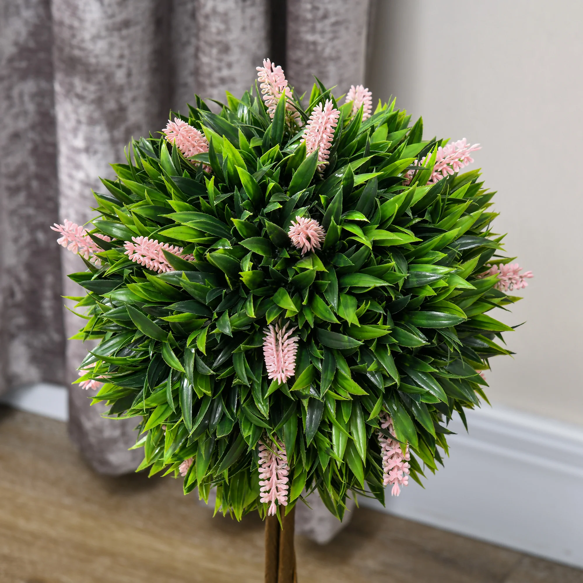 HOMCOM Set Of 2 Potted Artificial Plants Ball Tree With Flowers - Image 16