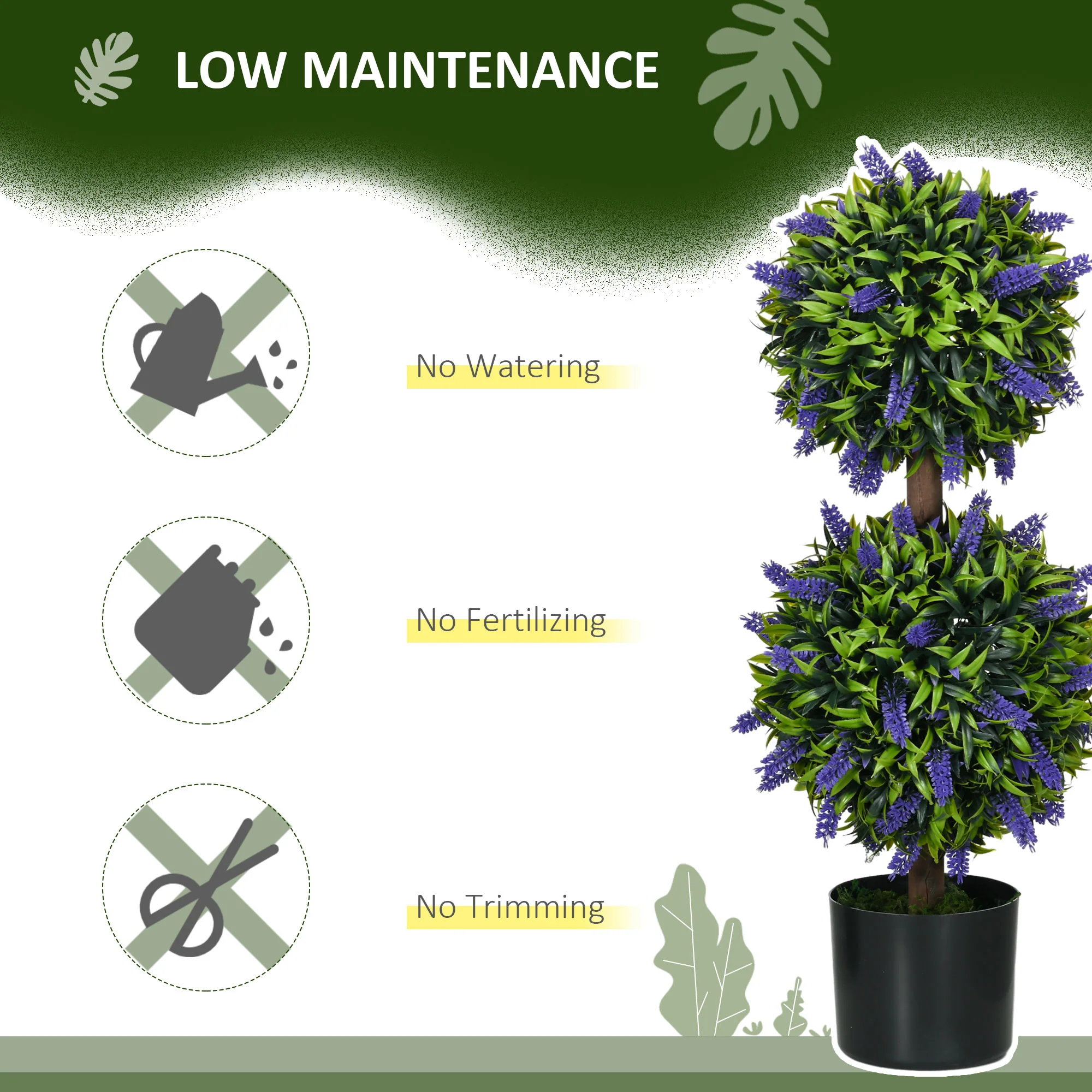 HOMCOM Set Of 2 Potted Artificial Plants Ball Tree With Lavender Flowers, 70cm - Image 6
