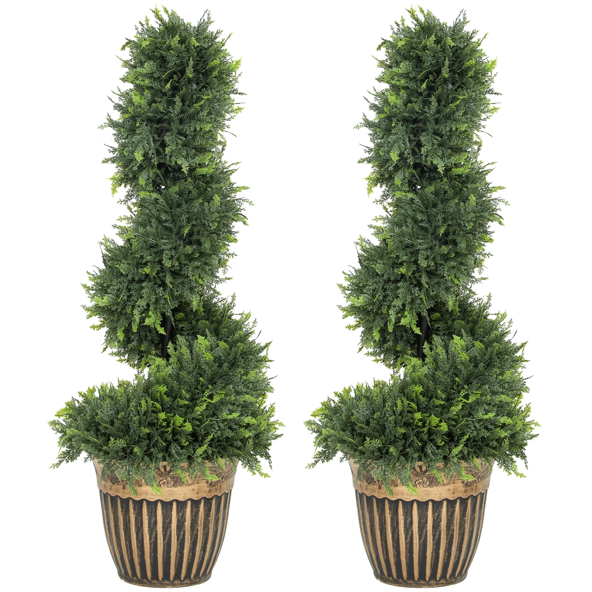 HOMCOM Set Of 2 Potted Artificial Plants, Topiary Spiral Cypress Trees, 90cm