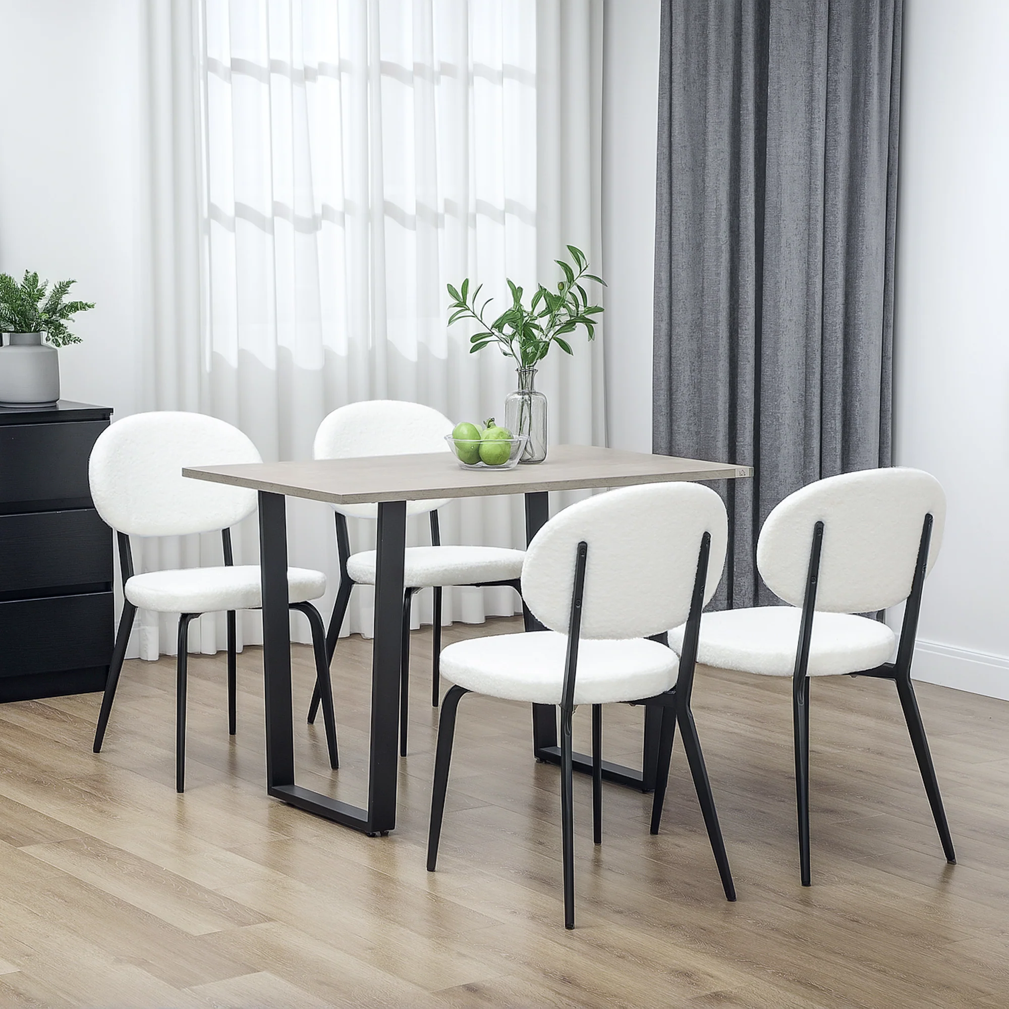HOMCOM Set of 4 Sherpa Dining Chairs Boucle Kitchen Chairs - Image 11