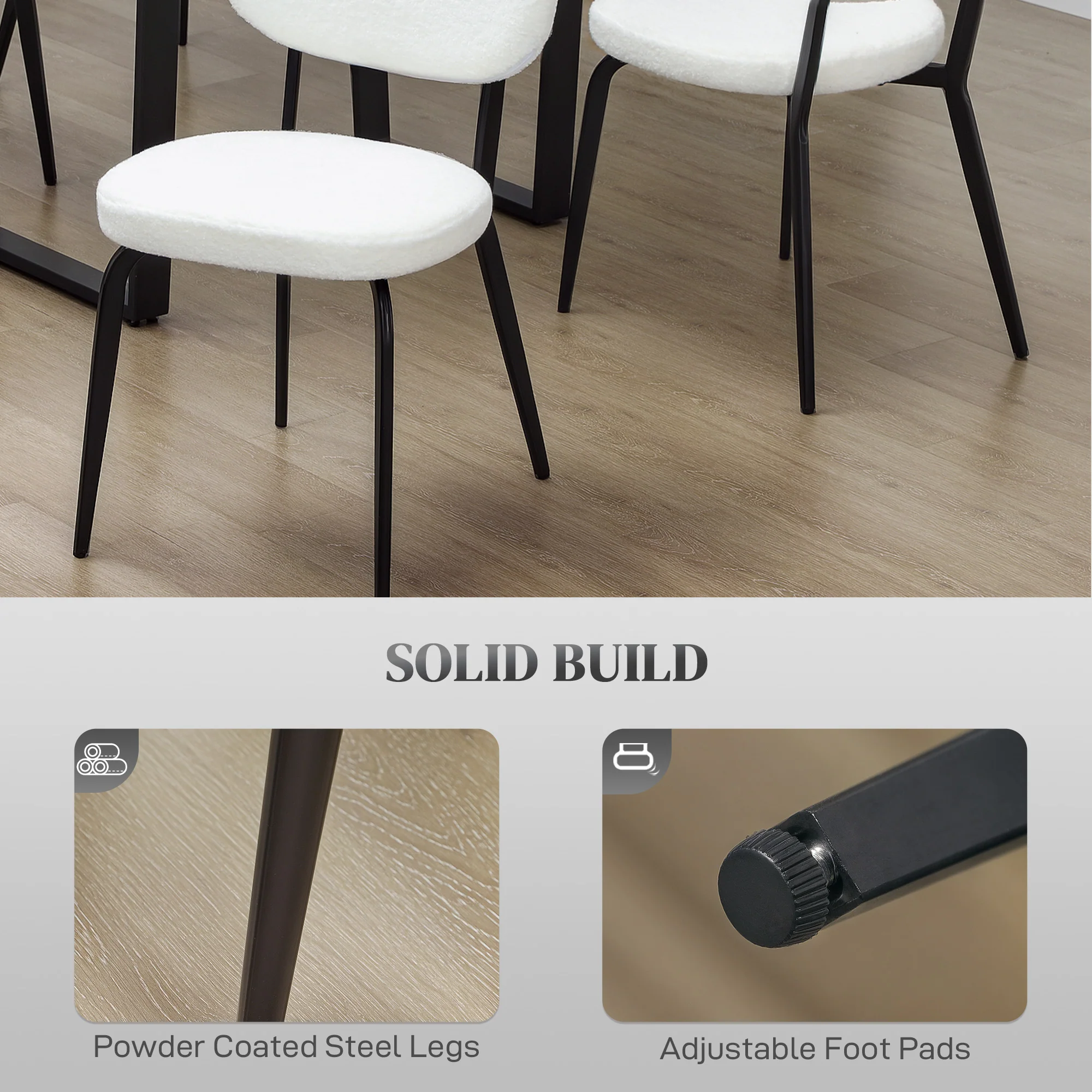 HOMCOM Set of 4 Sherpa Dining Chairs Boucle Kitchen Chairs - Image 15