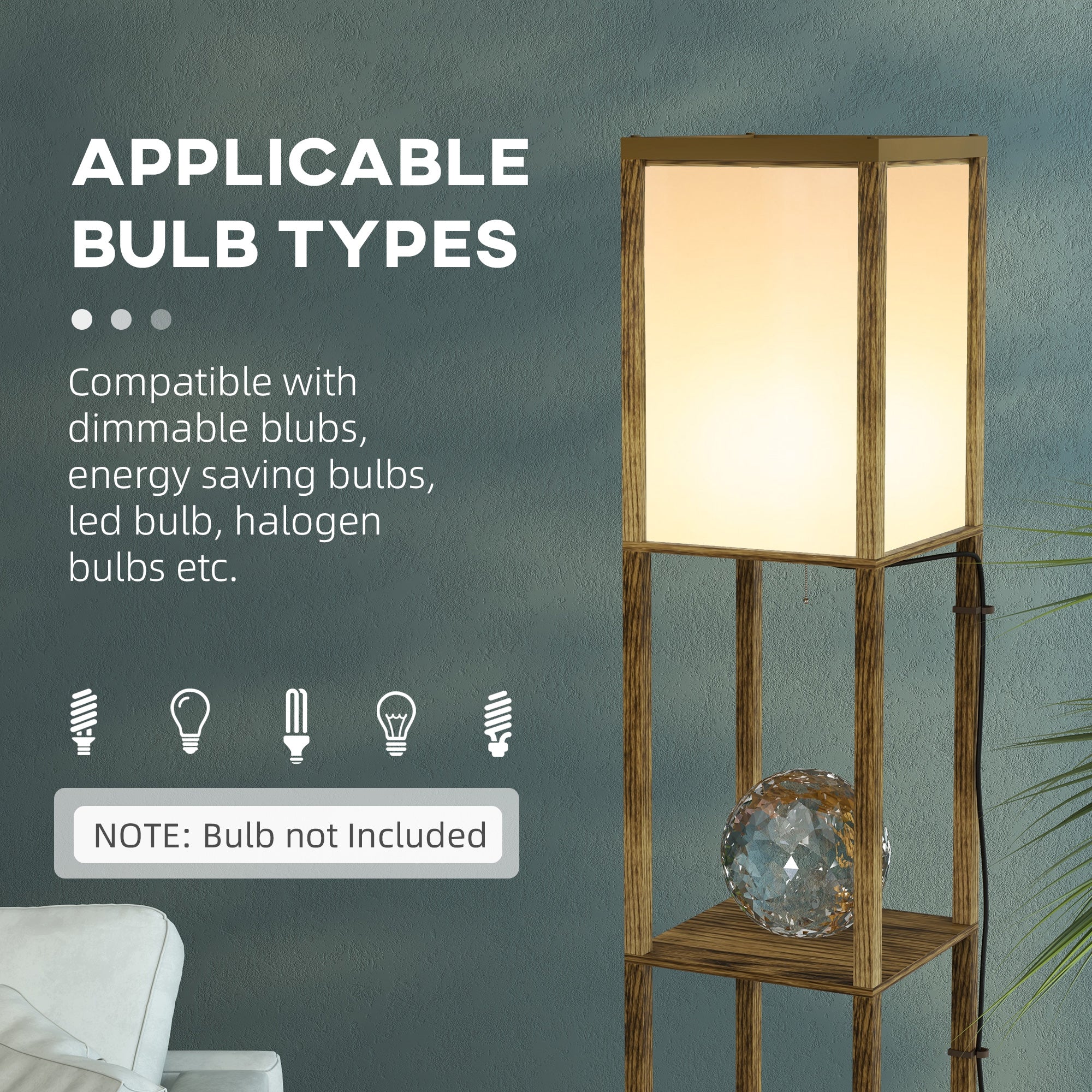 HOMCOM Shelf Floor Lamp with Dual Light, for Living Room, Bedroom, Brown - Image 6