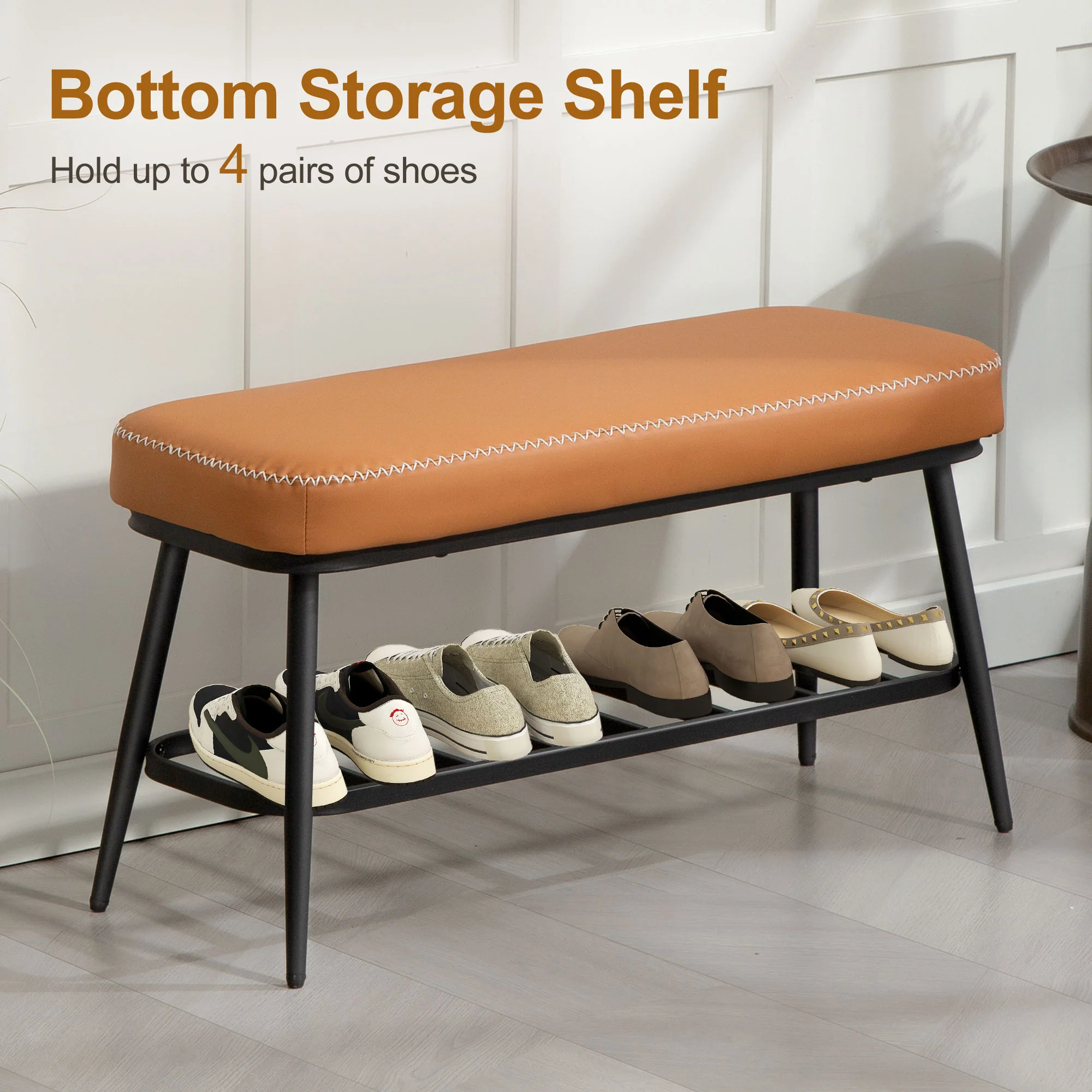 HOMCOM Shoe Bench, PU Leather Shoe Storage Bench for Entryway, - Image 14