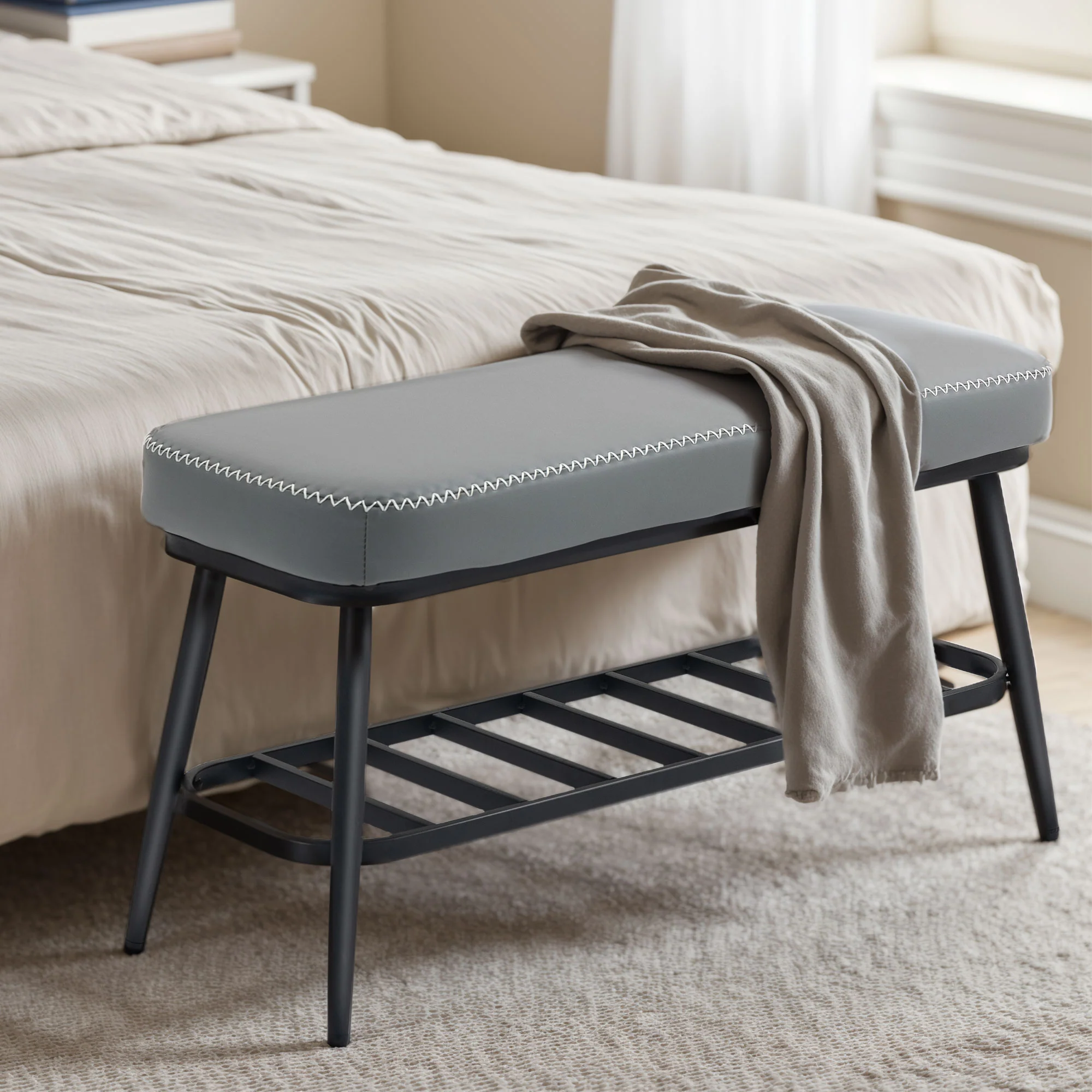 HOMCOM Shoe Bench, PU Leather Shoe Storage Bench for Entryway, - Image 34