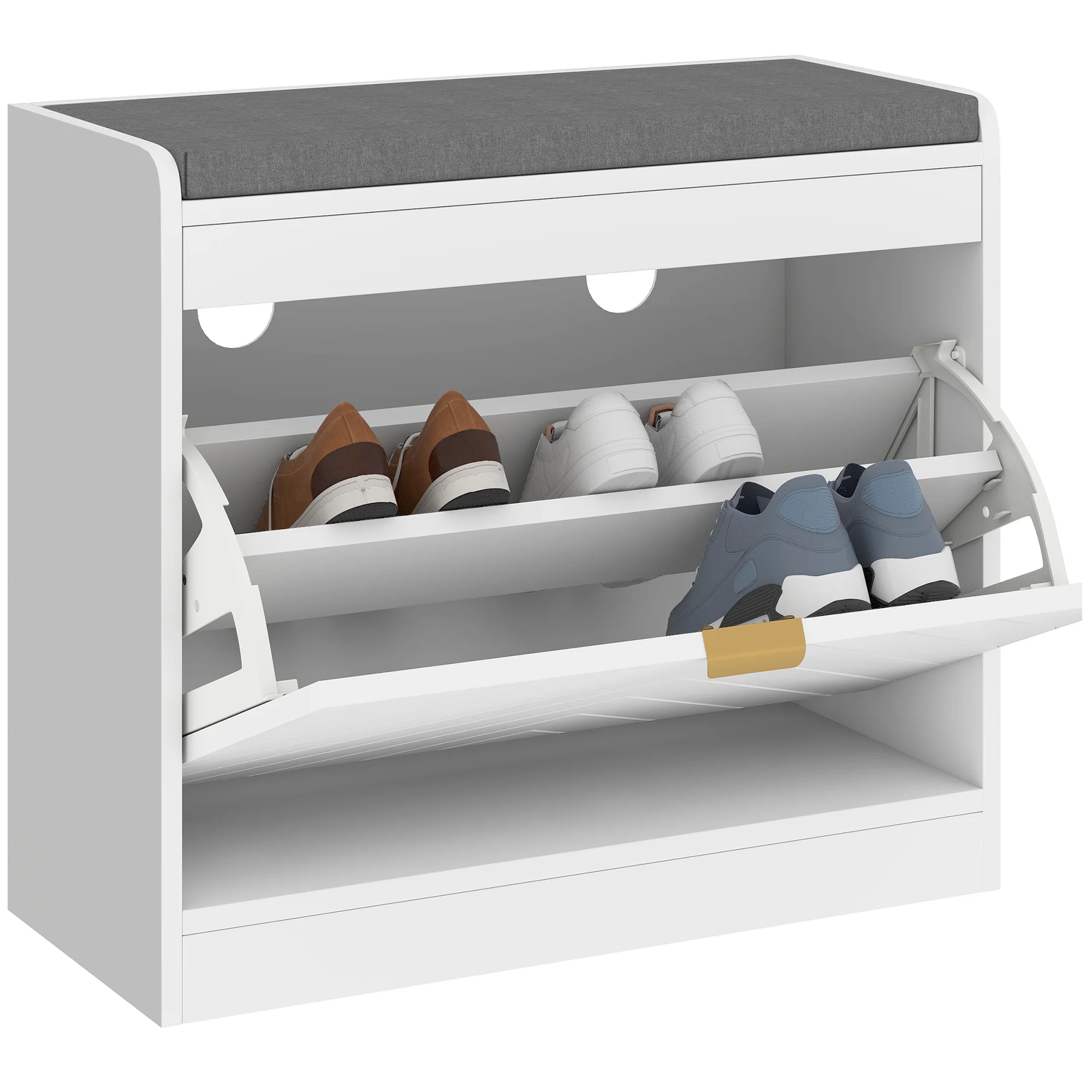 HOMCOM Shoe Bench with 1 Flip Drawer, Cushion, 5 Pairs for Entryway White