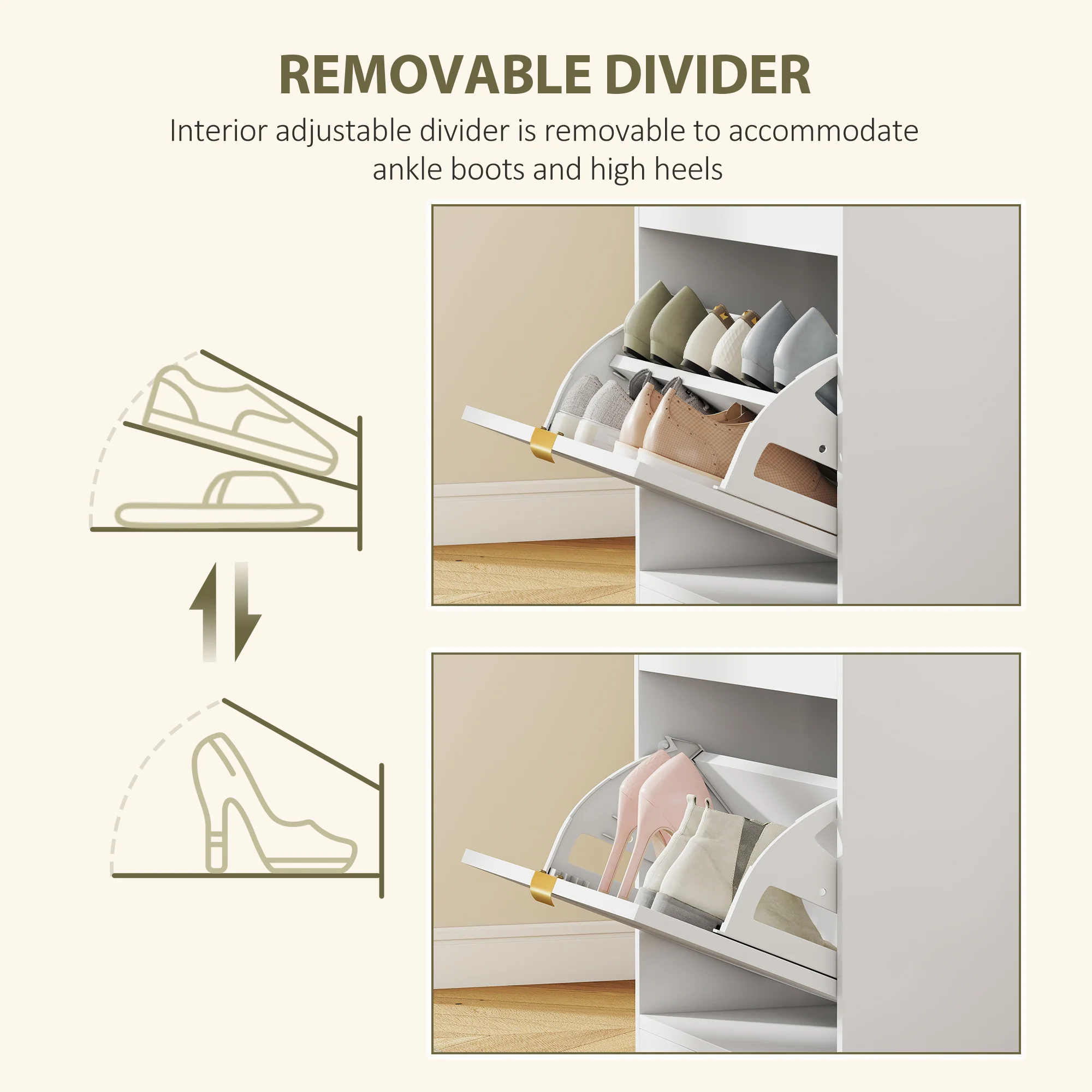 HOMCOM Shoe Bench with 1 Flip Drawer, Cushion, 5 Pairs for Entryway White - Image 6