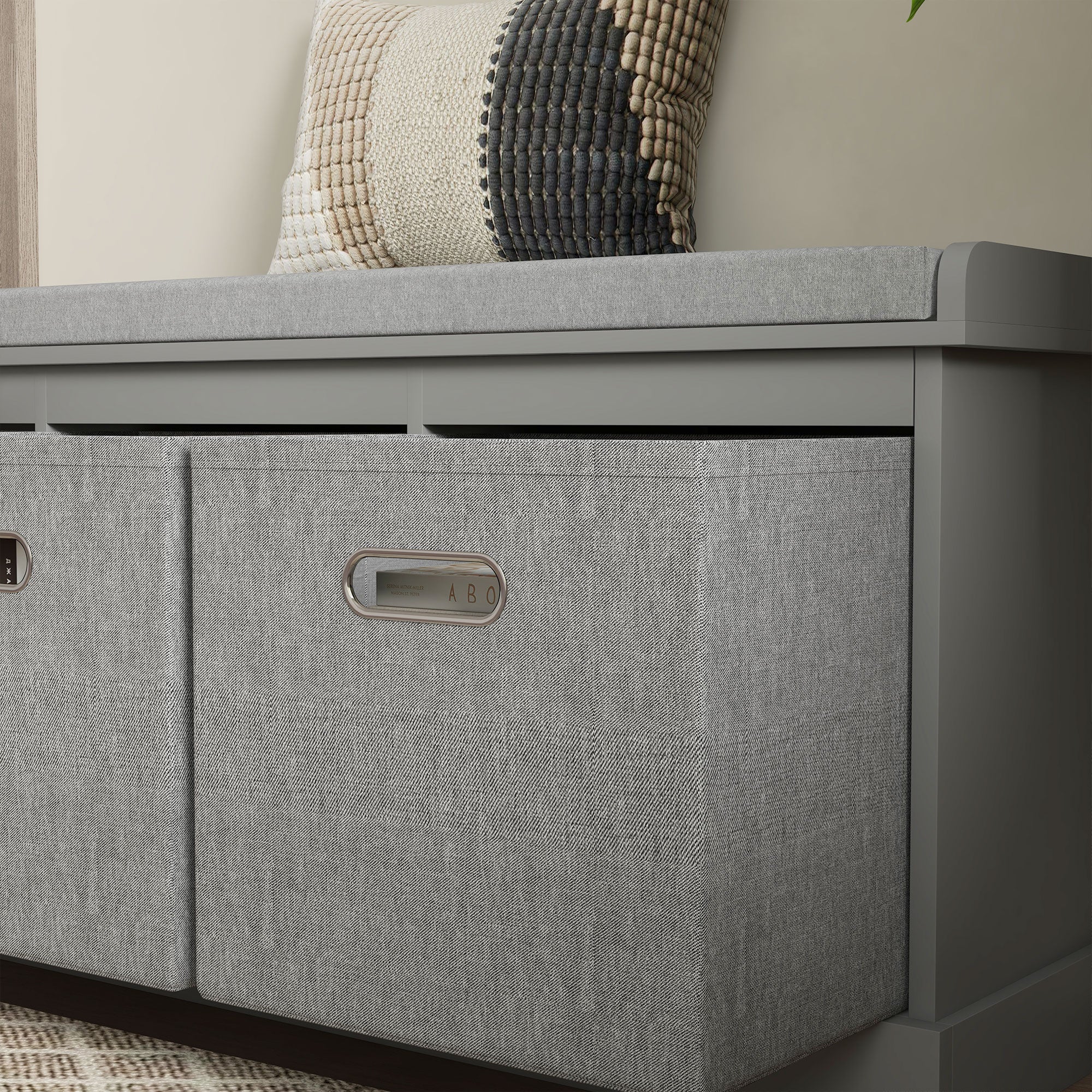 HOMCOM Shoe Bench with Seat, Shoe Storage Bench with Fabric Drawers, Grey - Image 9