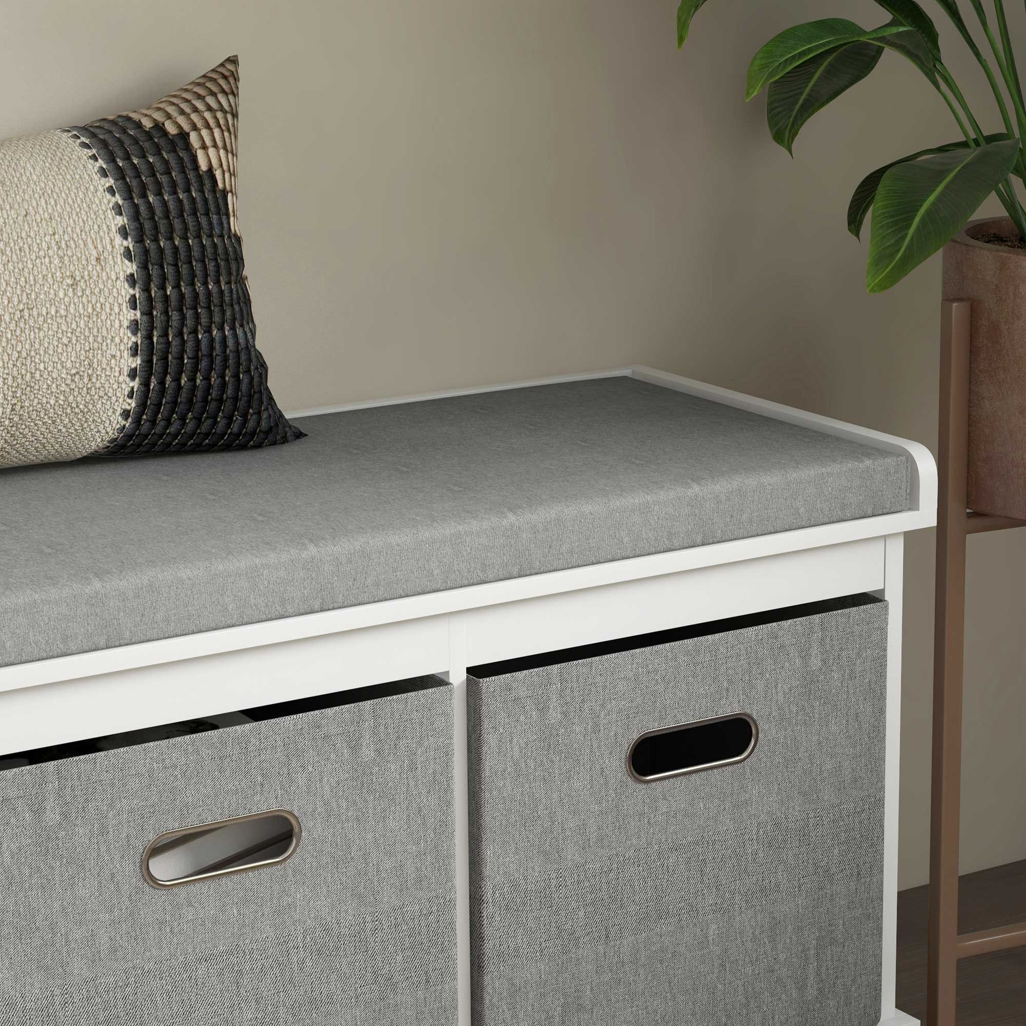HOMCOM Shoe Bench With Seat, Shoe Storage Bench With Fabric Drawers, White - Image 7