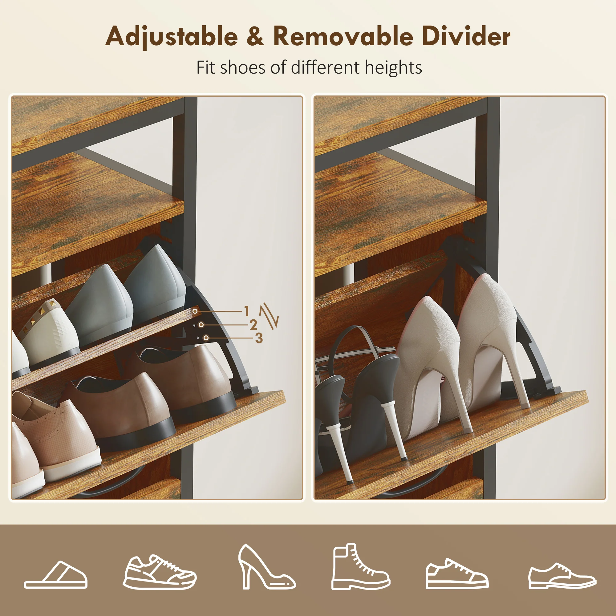 HOMCOM Shoe Cabinet With 4 Flip Drawers, Holds 12-20 Pairs - Image 15