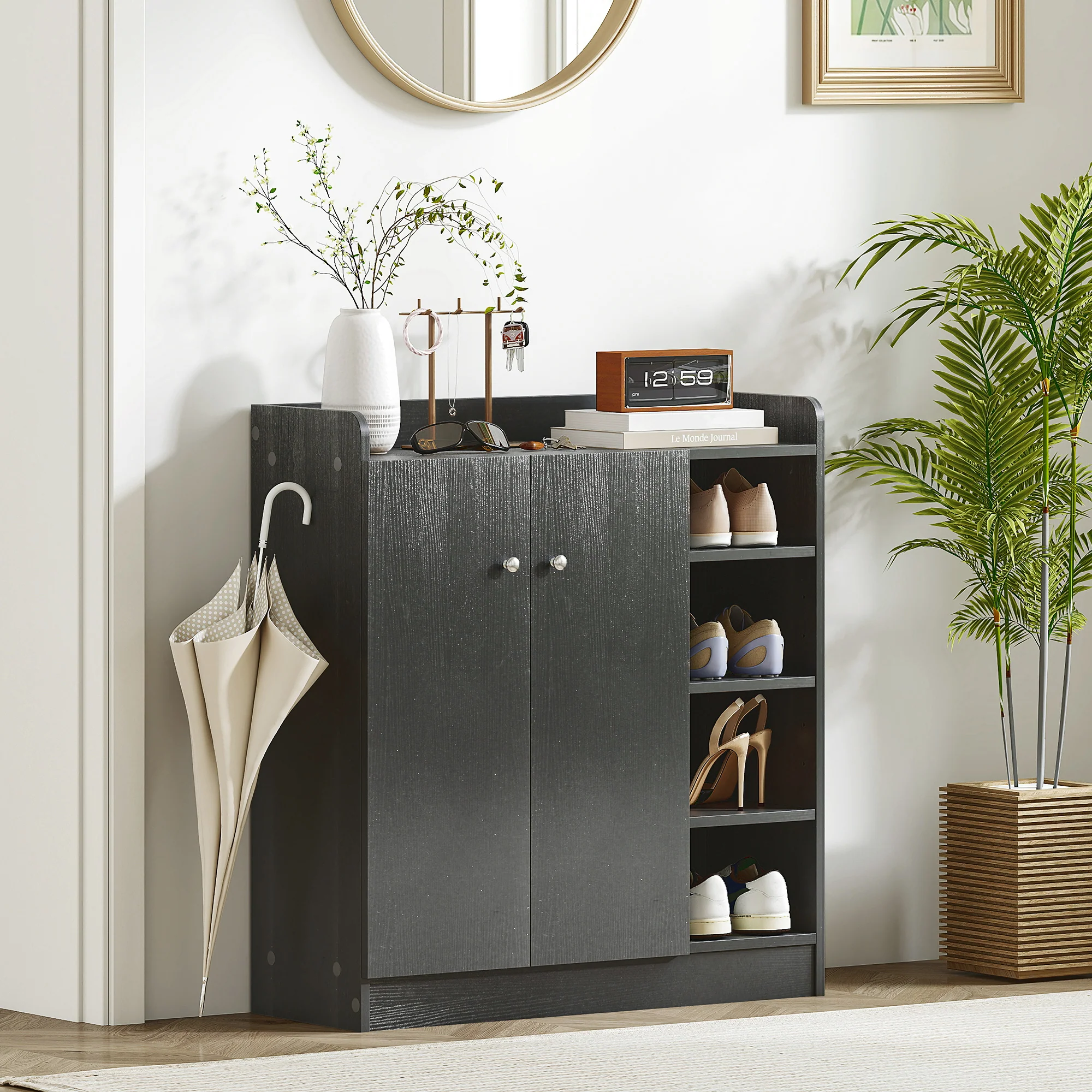 HOMCOM Shoe Storage Cabinet Footwear Rack Stand w/Adjustable Shelves Black - Image 8