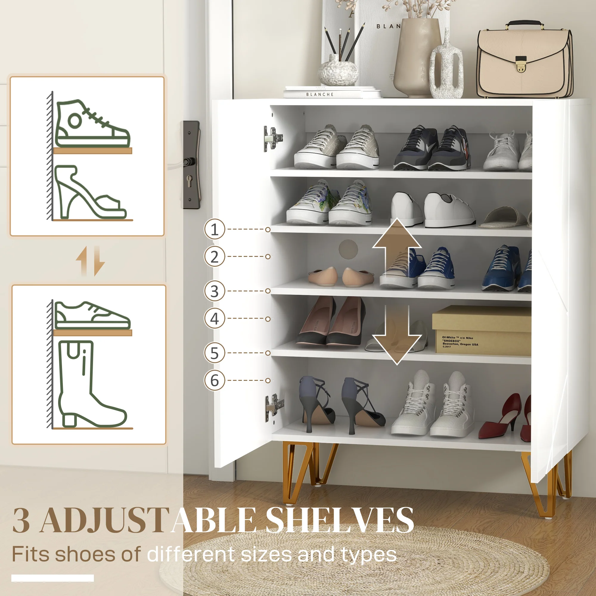 HOMCOM Shoe Storage Cabinet With Soft-Close Hinges And Adjust Shelves - Image 12