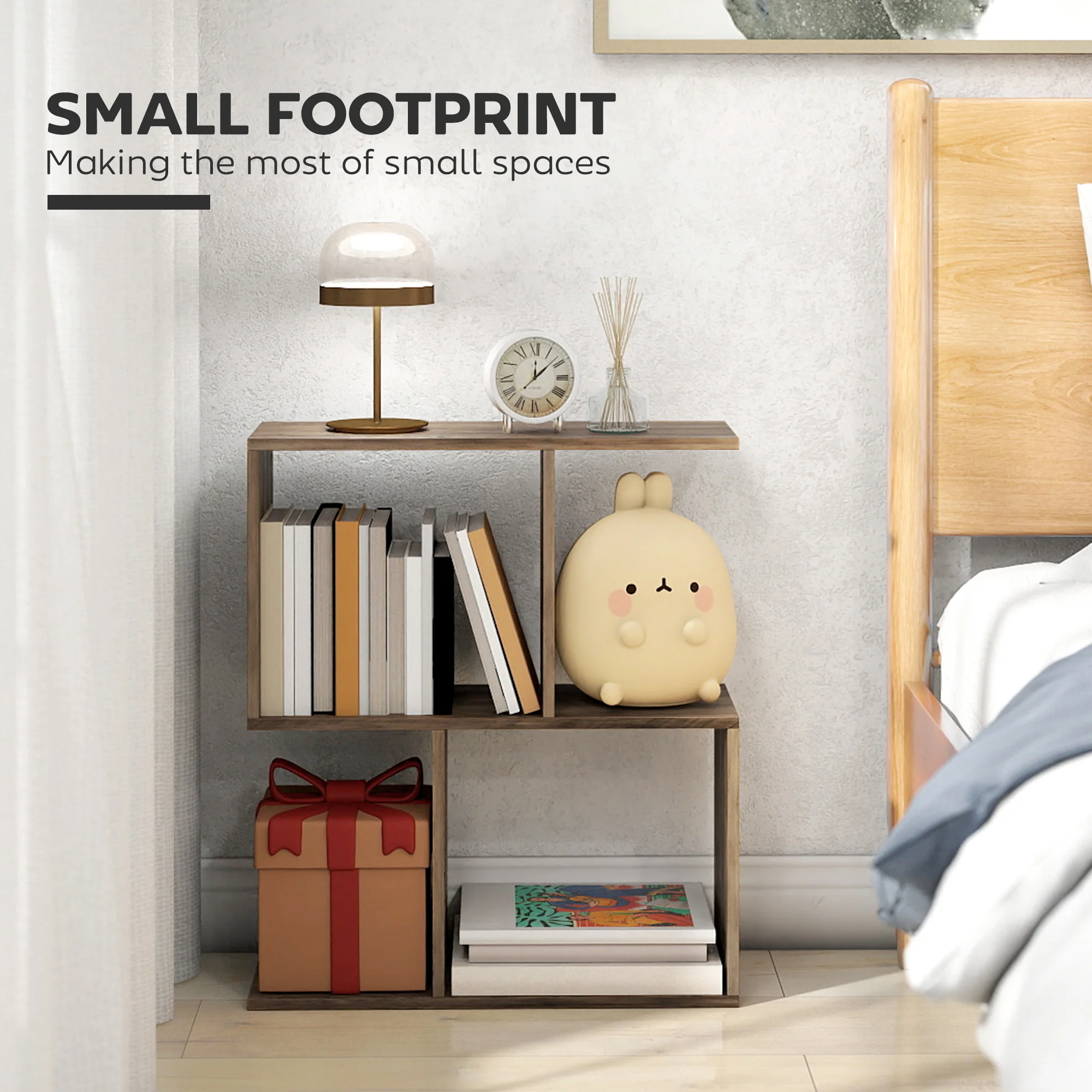 HOMCOM Side Table, Narrow End Table with Storage Shelves, Oak - Image 3