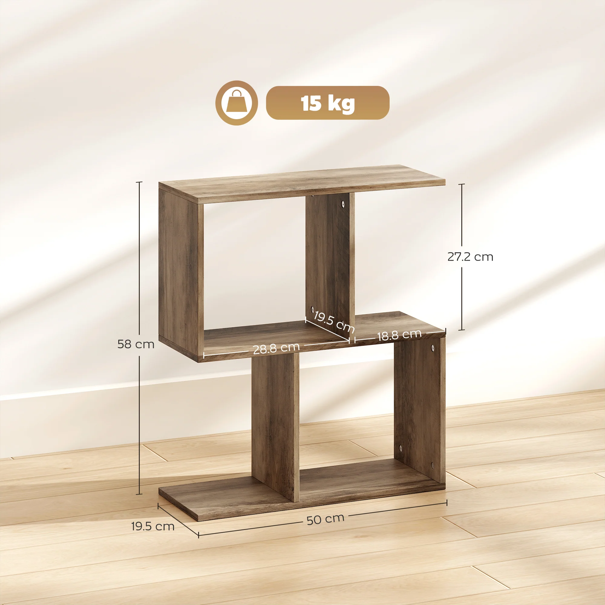 HOMCOM Side Table, Narrow End Table with Storage Shelves, Oak - Image 5