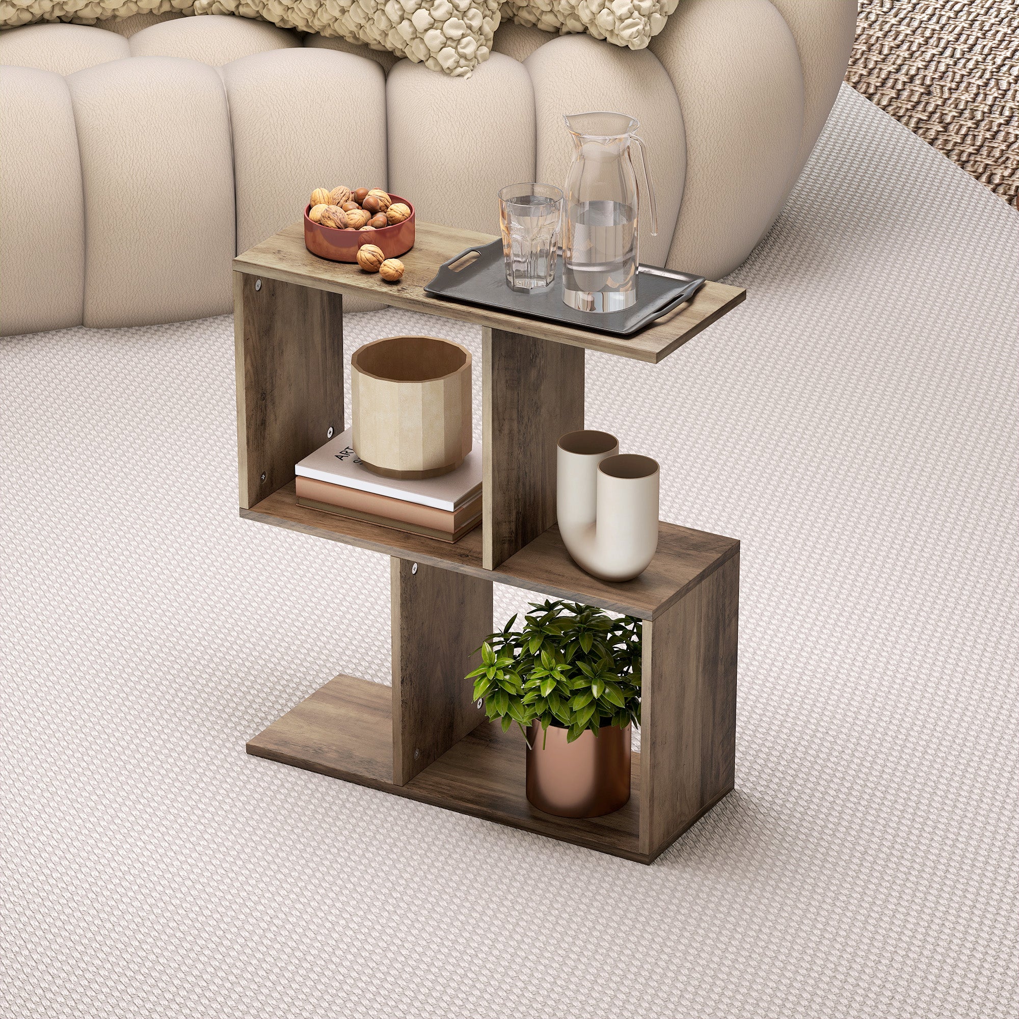 HOMCOM Side Table, Narrow End Table with Storage Shelves, Oak - Image 7