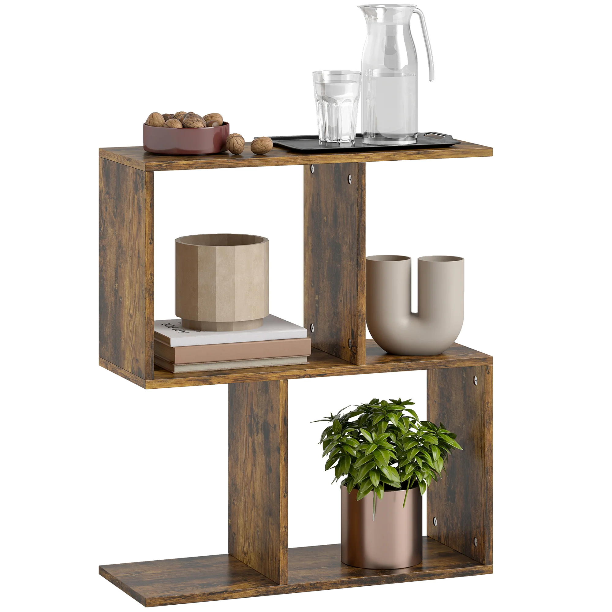 HOMCOM Side Table, Narrow End Table with Storage Shelves, Rustic Brown