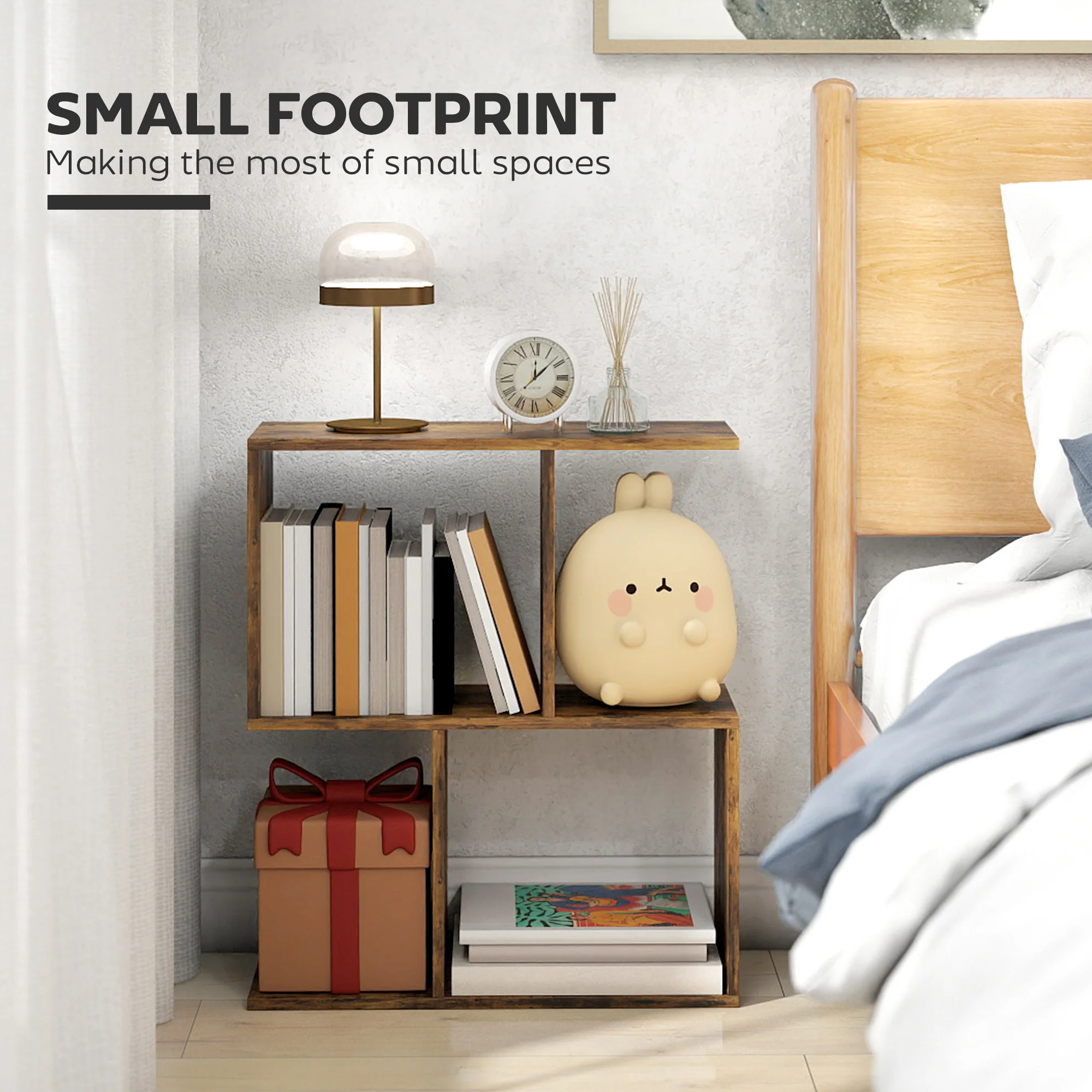 HOMCOM Side Table, Narrow End Table with Storage Shelves, Rustic Brown - Image 3
