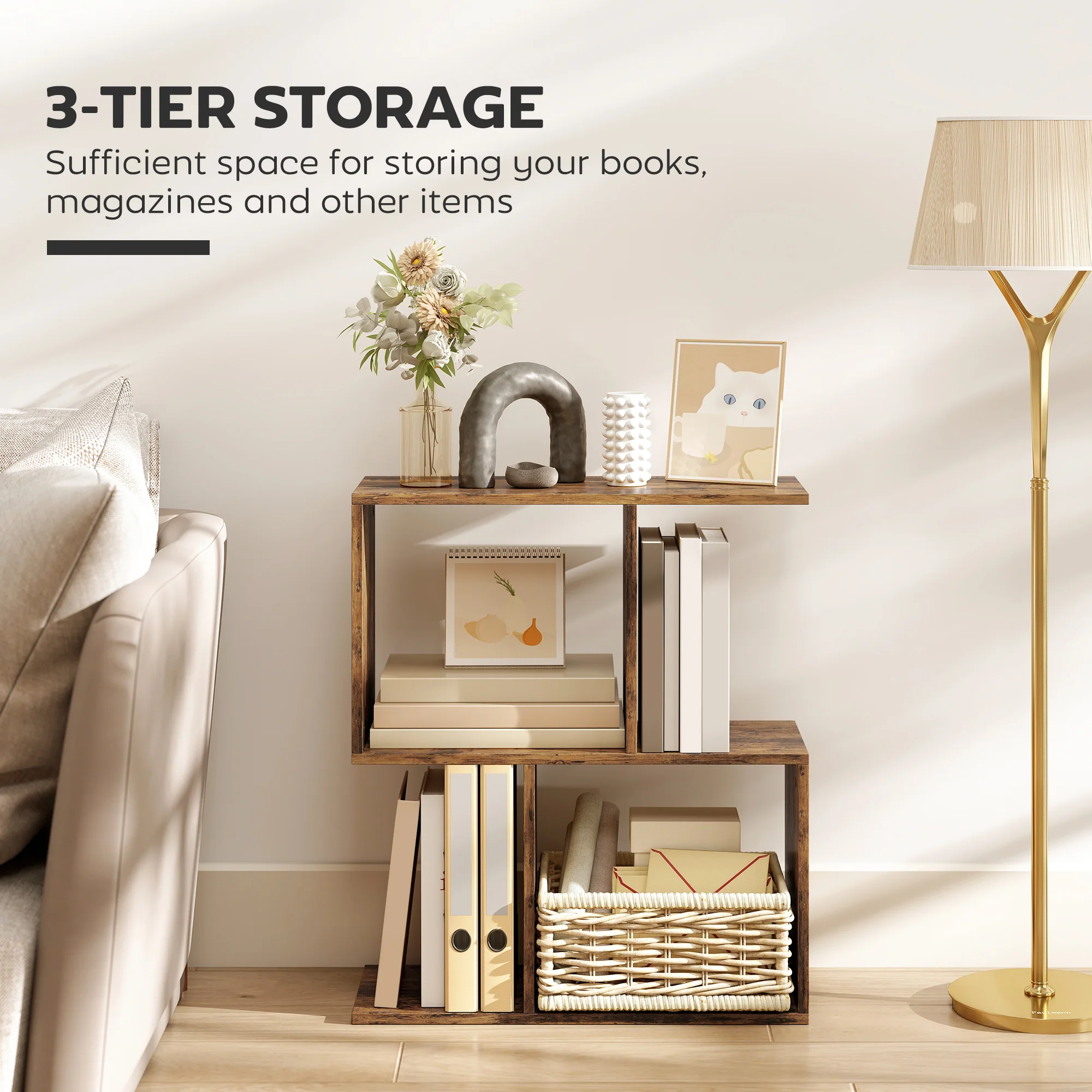 HOMCOM Side Table, Narrow End Table with Storage Shelves, Rustic Brown - Image 4