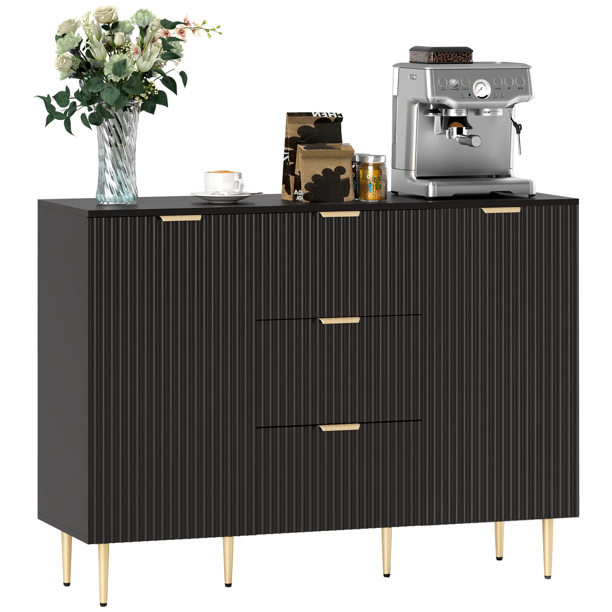 HOMCOM Sideboard Buffet Cabinet w/ 3 Drawers and Adjustable Shelves, Black