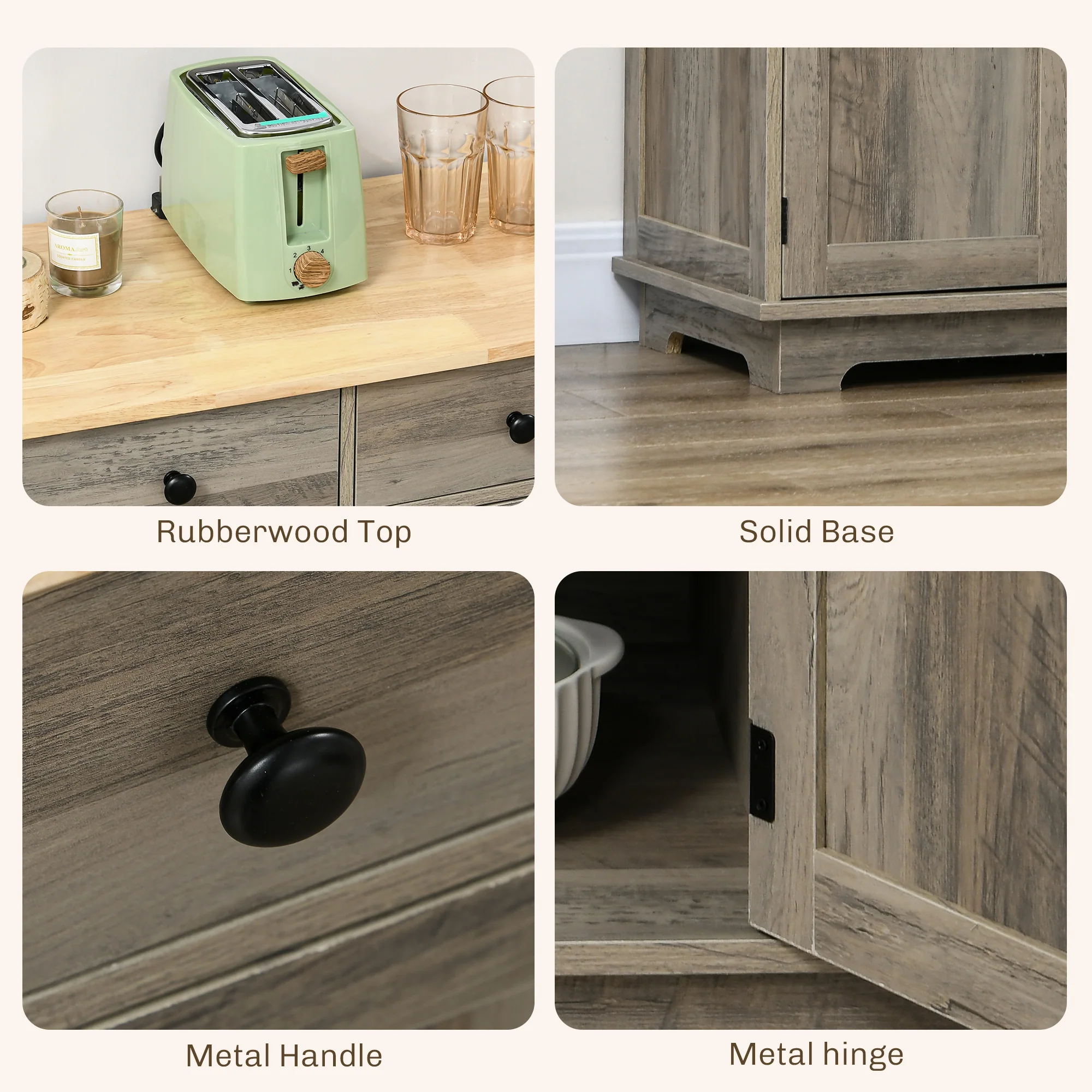 HOMCOM Sideboard Buffet Cabinet with Storage Cabinets and Drawers Grey - Image 6
