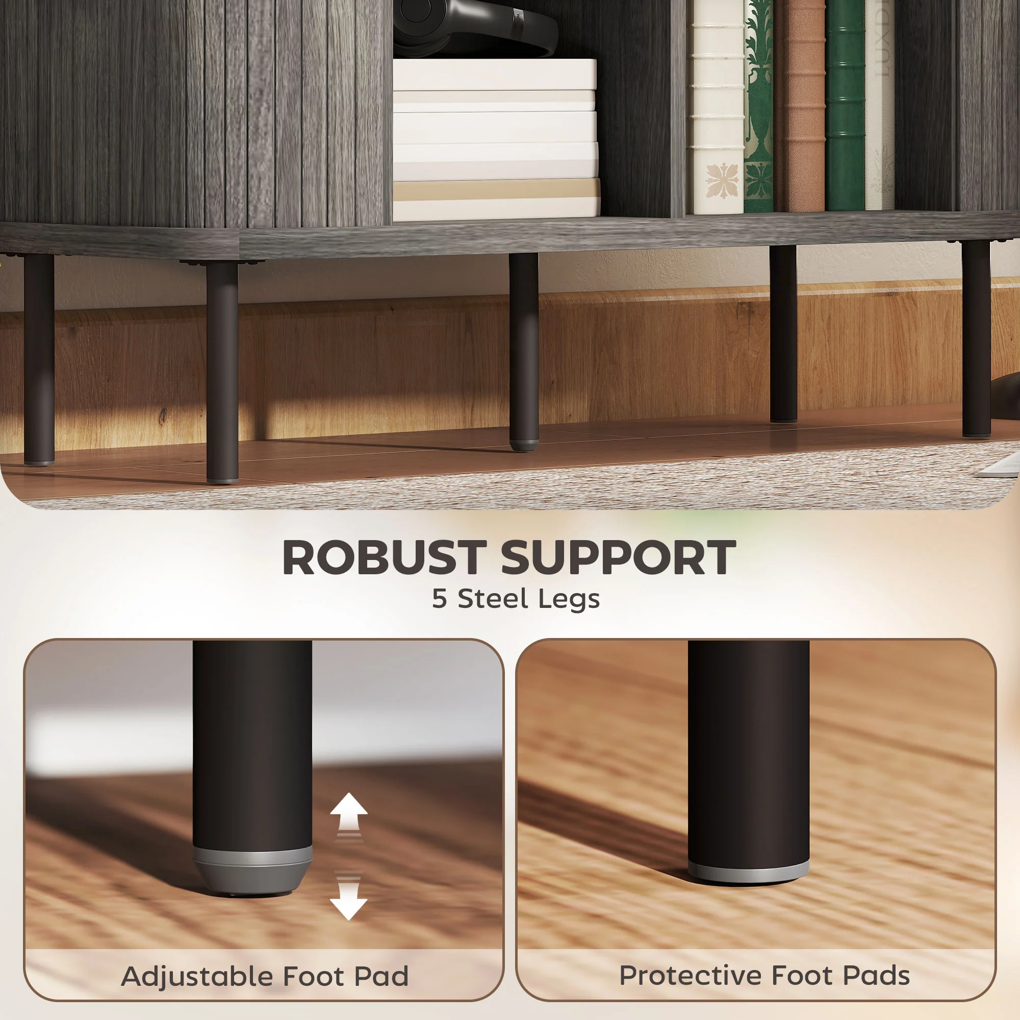 HOMCOM Sideboard Storage Cabinet With Slatted Tambour Sliding Doors - Image 7