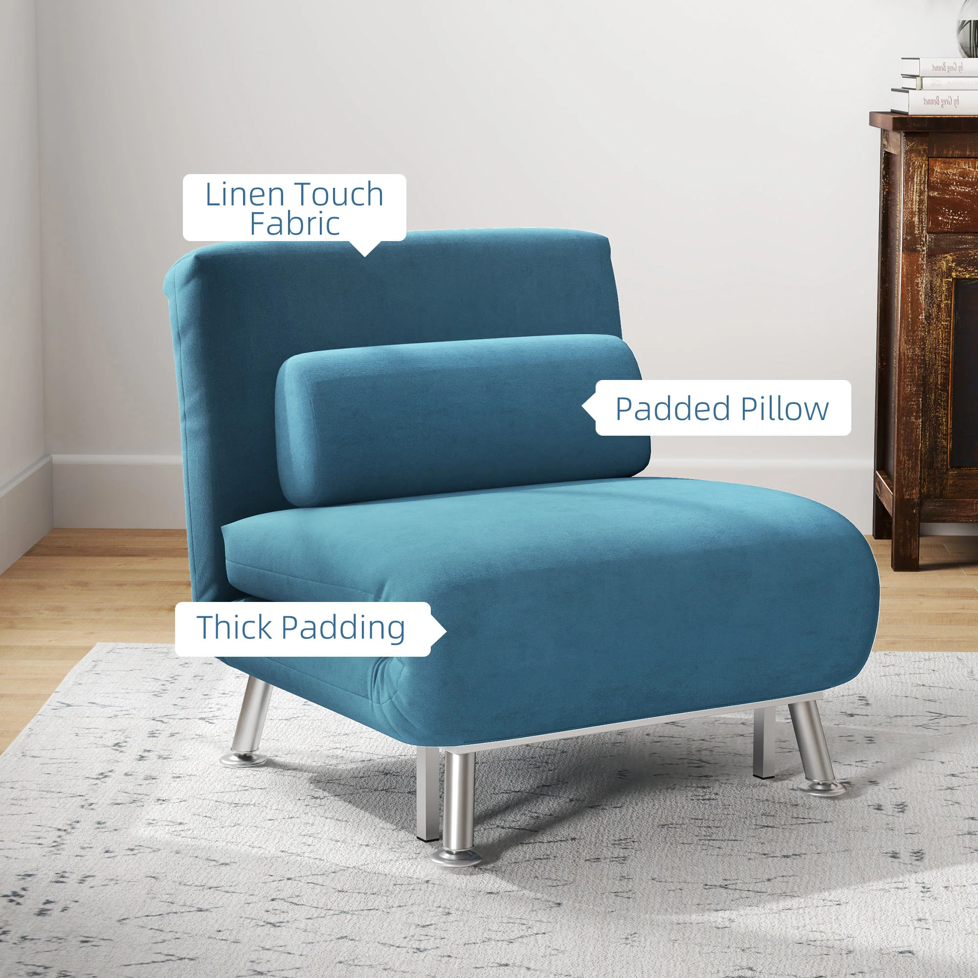 HOMCOM Single Folding 5 Position Convertible Sleeper Chair Sofa Bed - Image 24