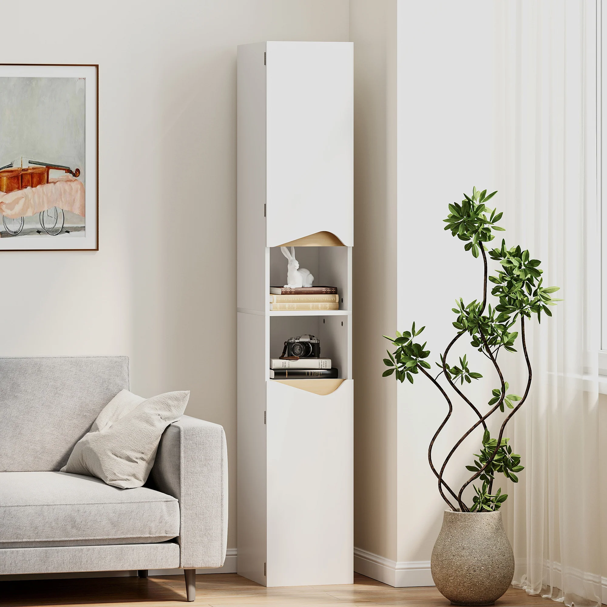 HOMCOM Slim Bathroom Storage Cabinet, Tall Bathroom Cabinet With 2 Doors - Image 8