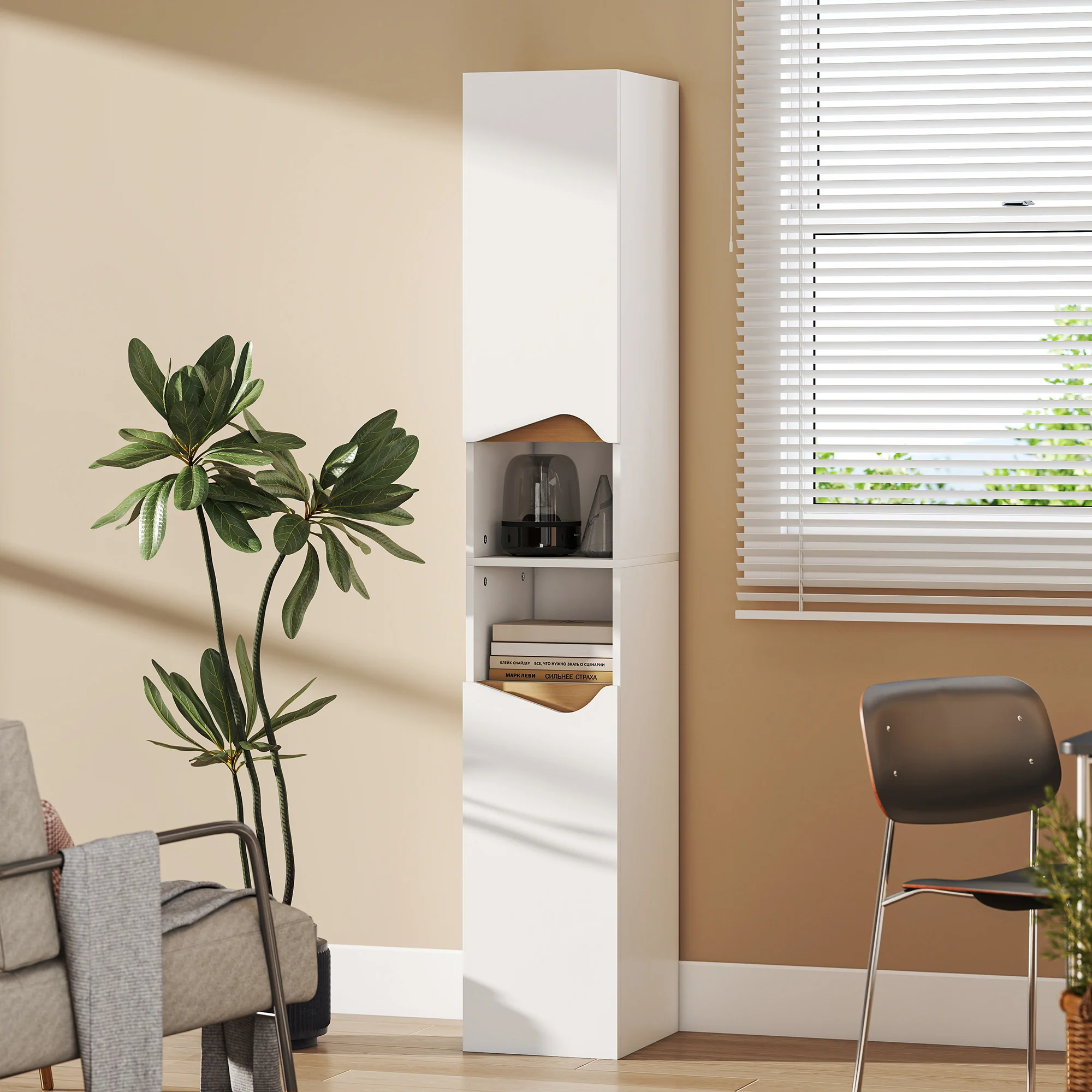 HOMCOM Slim Bathroom Storage Cabinet, Tall Bathroom Cabinet With 2 Doors - Image 9