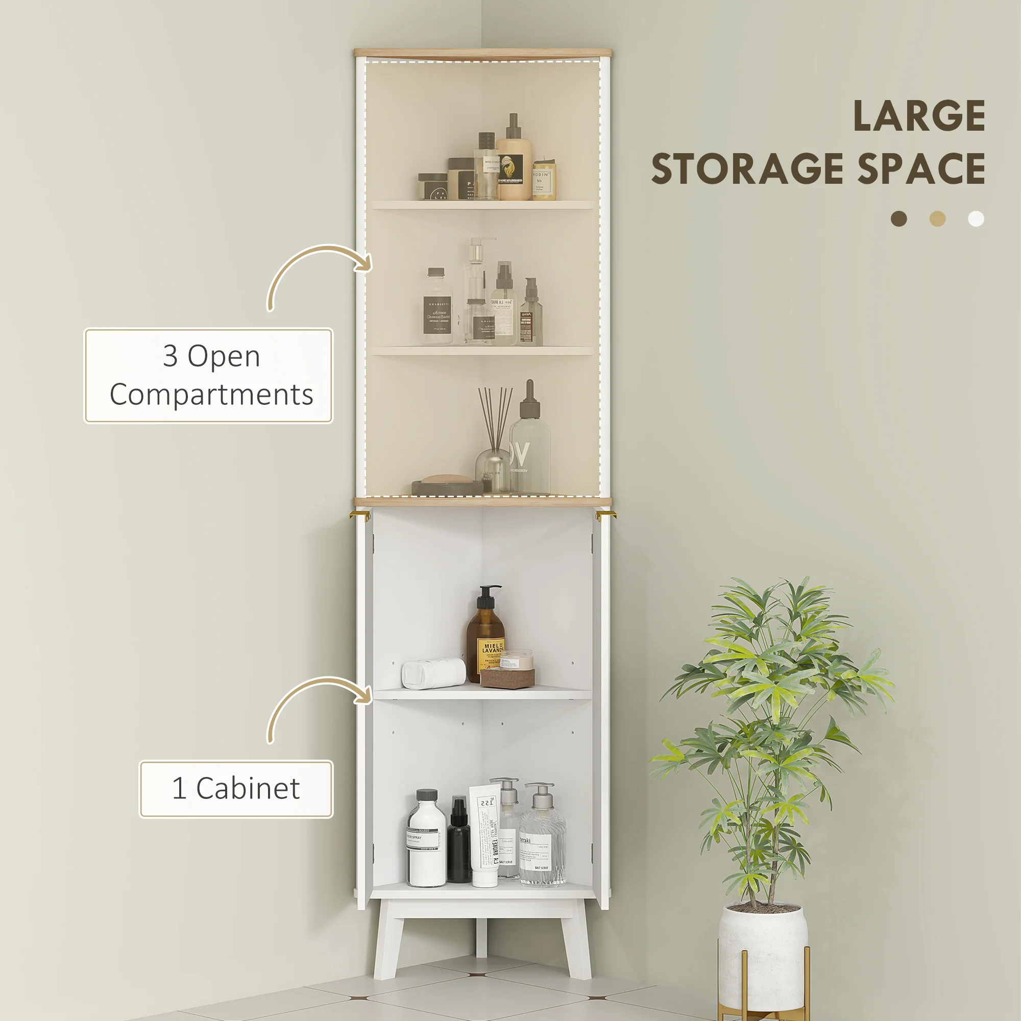 HOMCOM Slim Bathroom Storage Unit, Bathroom Cabinet with Doors, White - Image 4