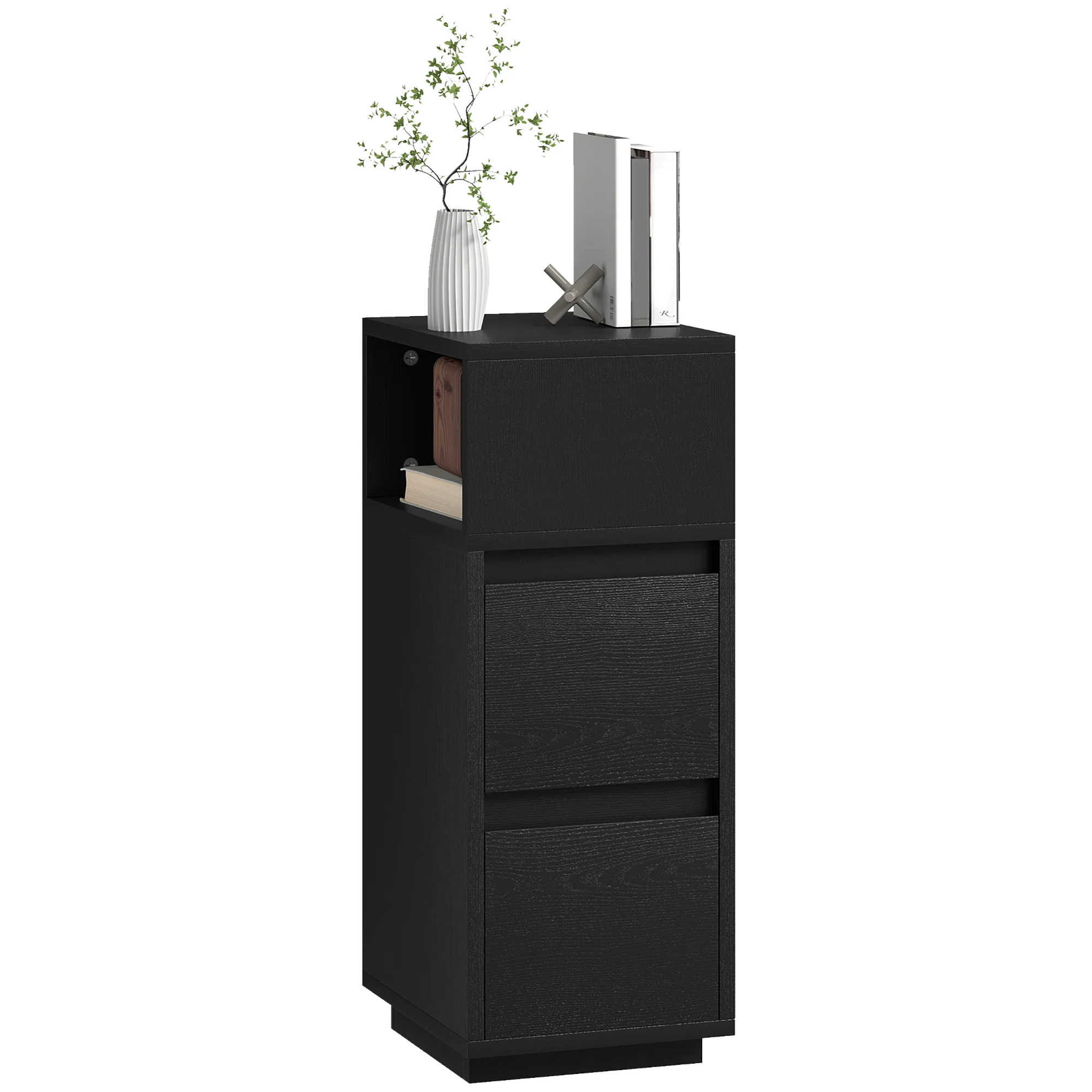 HOMCOM Slim Bedside Table, Bedside Cabinet with Open Shelf and 2 Drawers