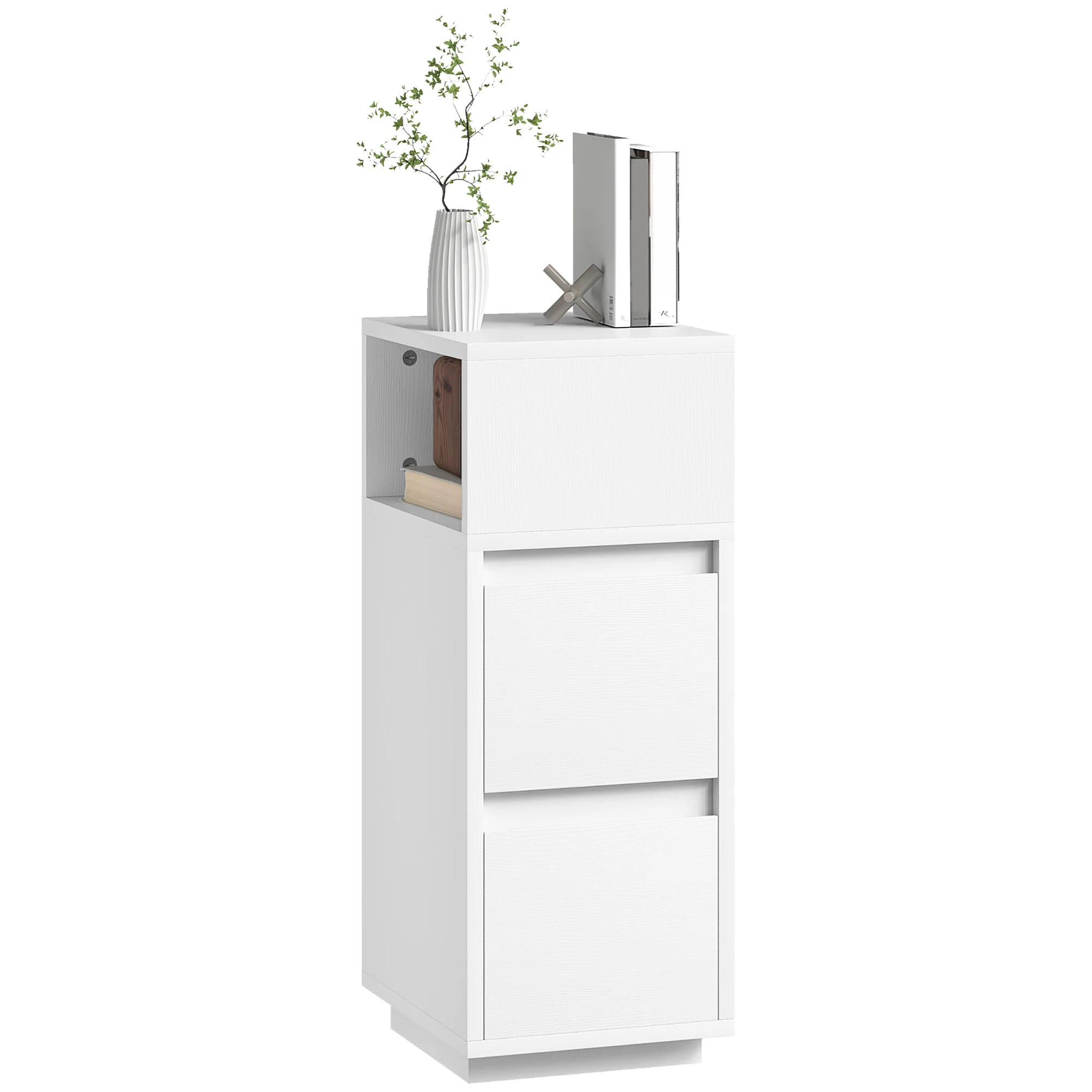 HOMCOM Slim Bedside Table, Bedside Cabinet with Open Shelf and 2 Drawers