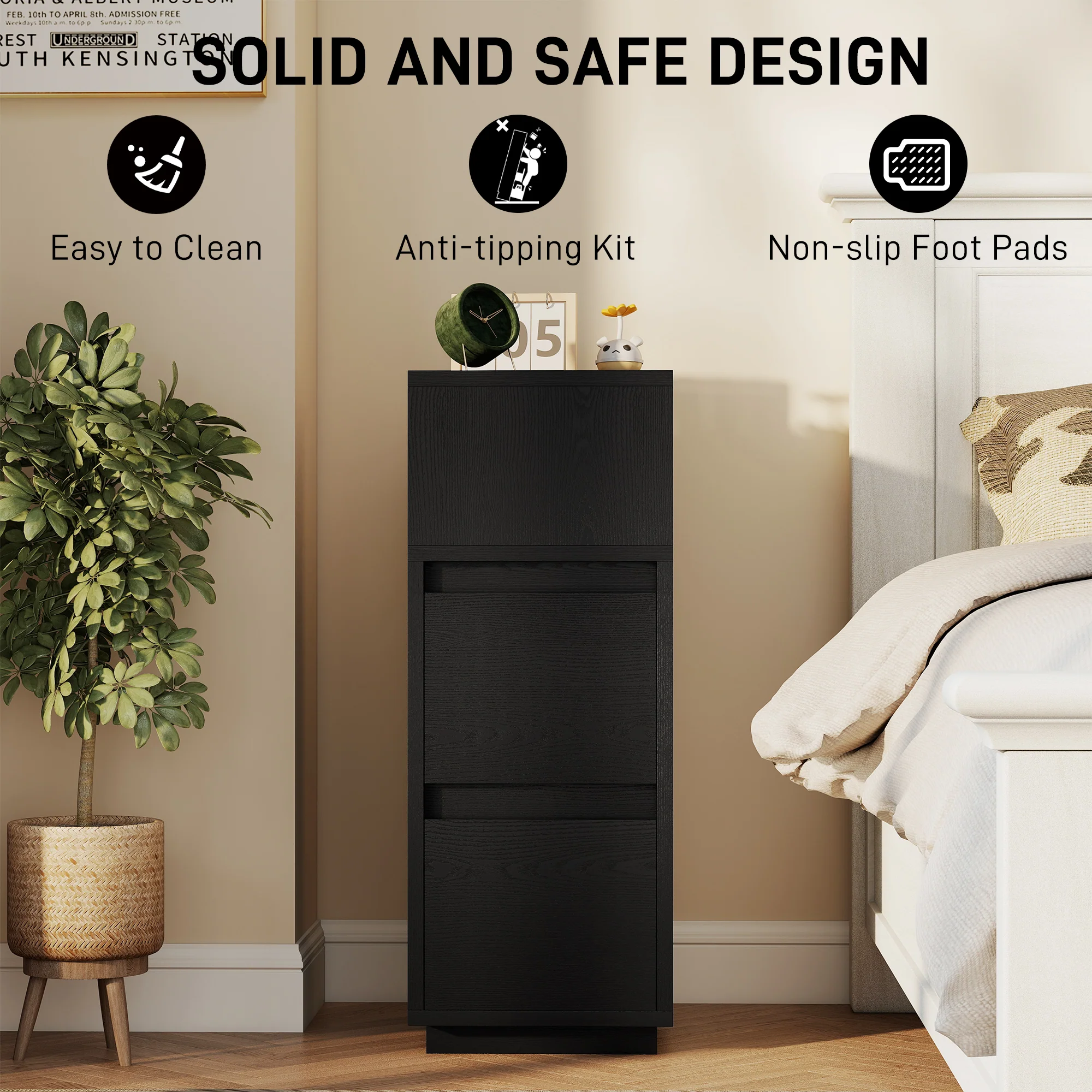HOMCOM Slim Bedside Table, Bedside Cabinet with Open Shelf and 2 Drawers - Image 7
