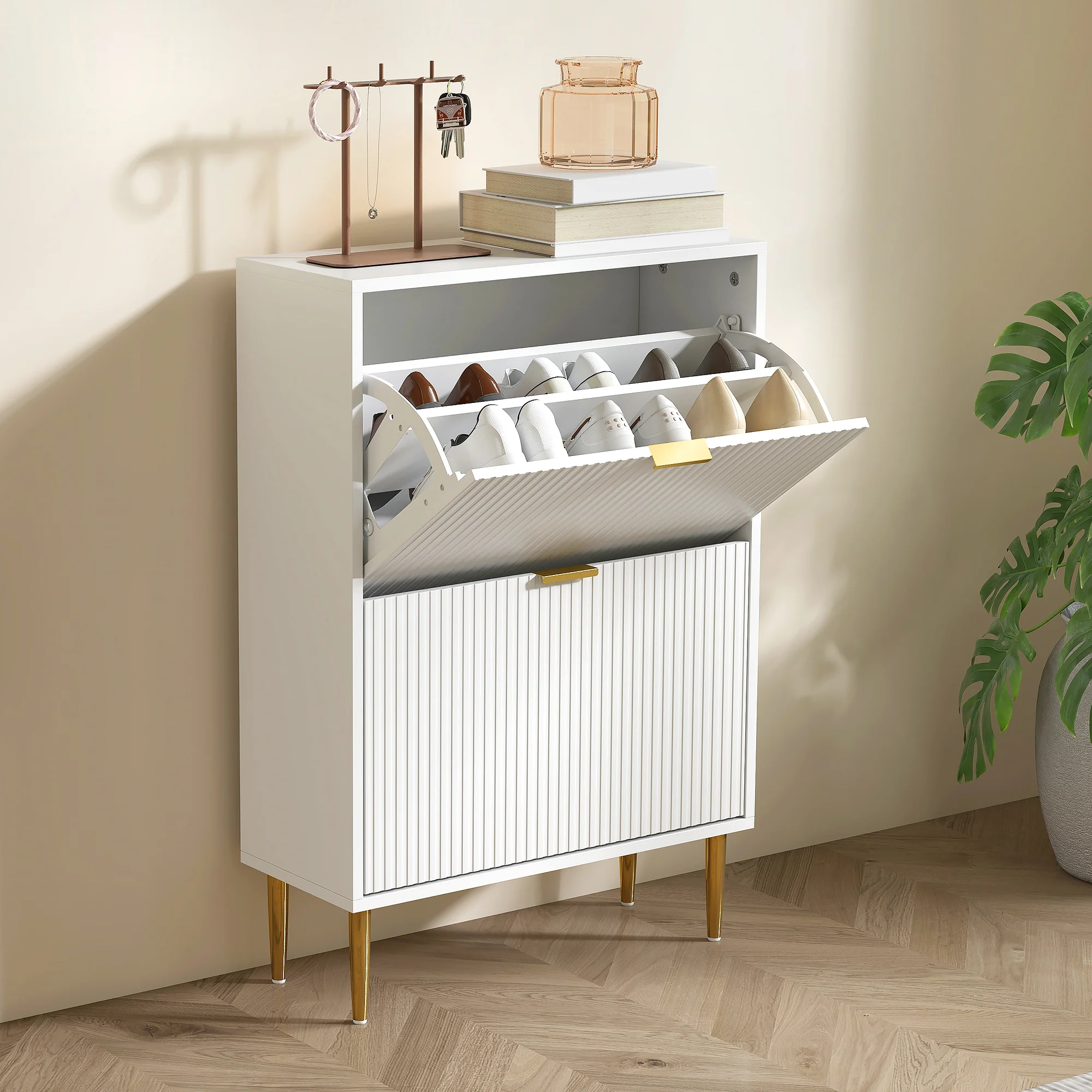 HOMCOM Slim Shoe Storage Cabinet With 2 Flip Drawers For Hallway - Image 18
