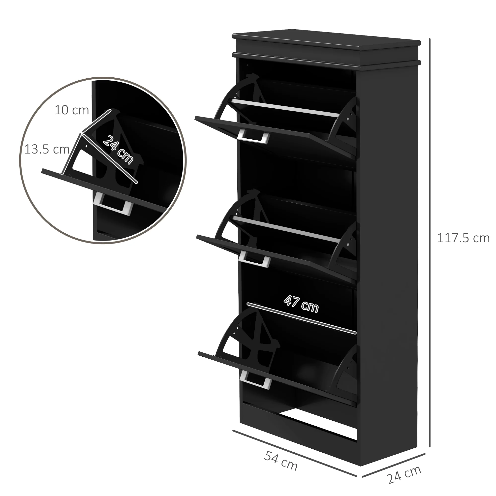 HOMCOM Slim Shoe Storage Cabinet with 3 Flip Drawers for Entryway, Black - Image 5