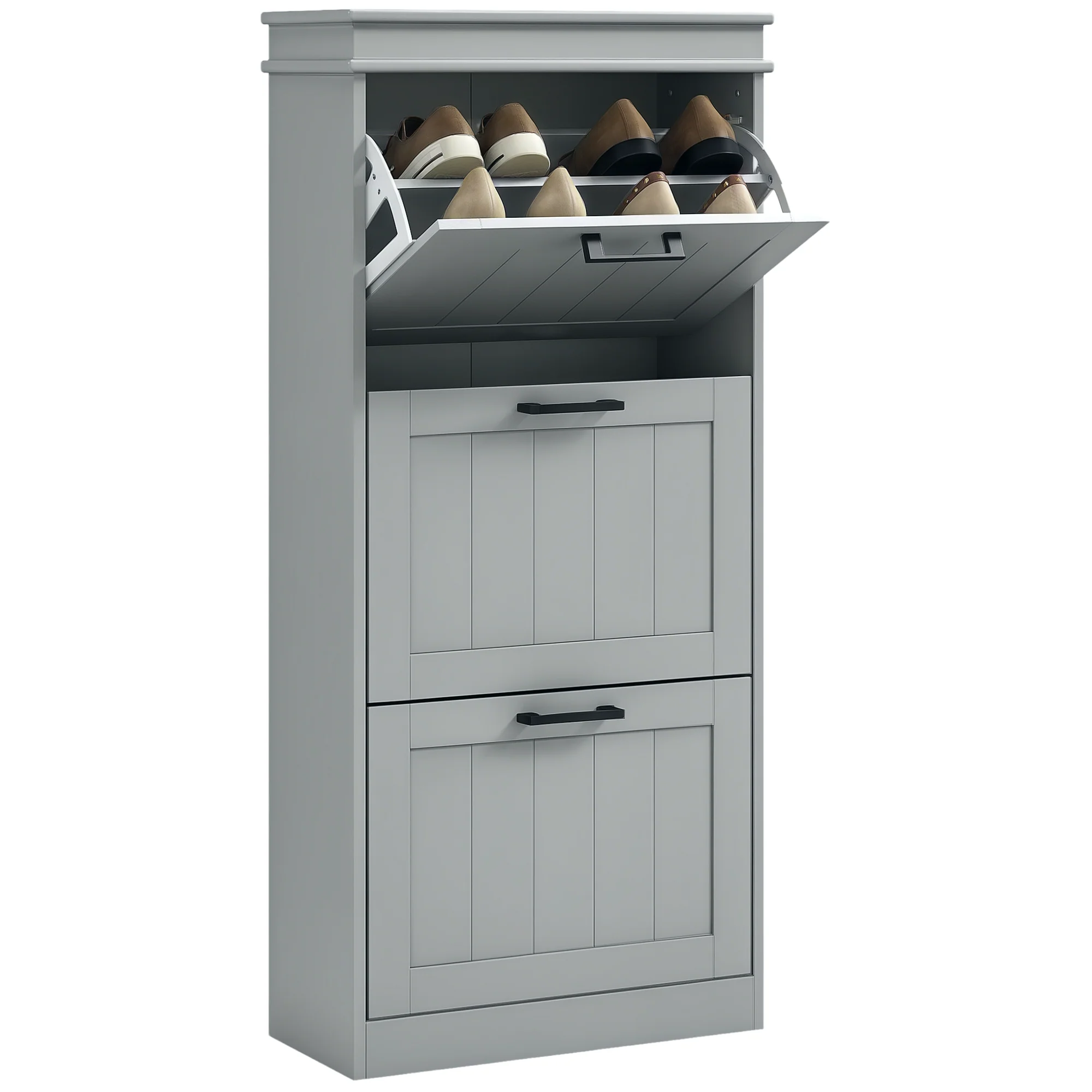 HOMCOM Slim Shoe Storage Cabinet with 3 Flip Drawers for Entryway, Grey