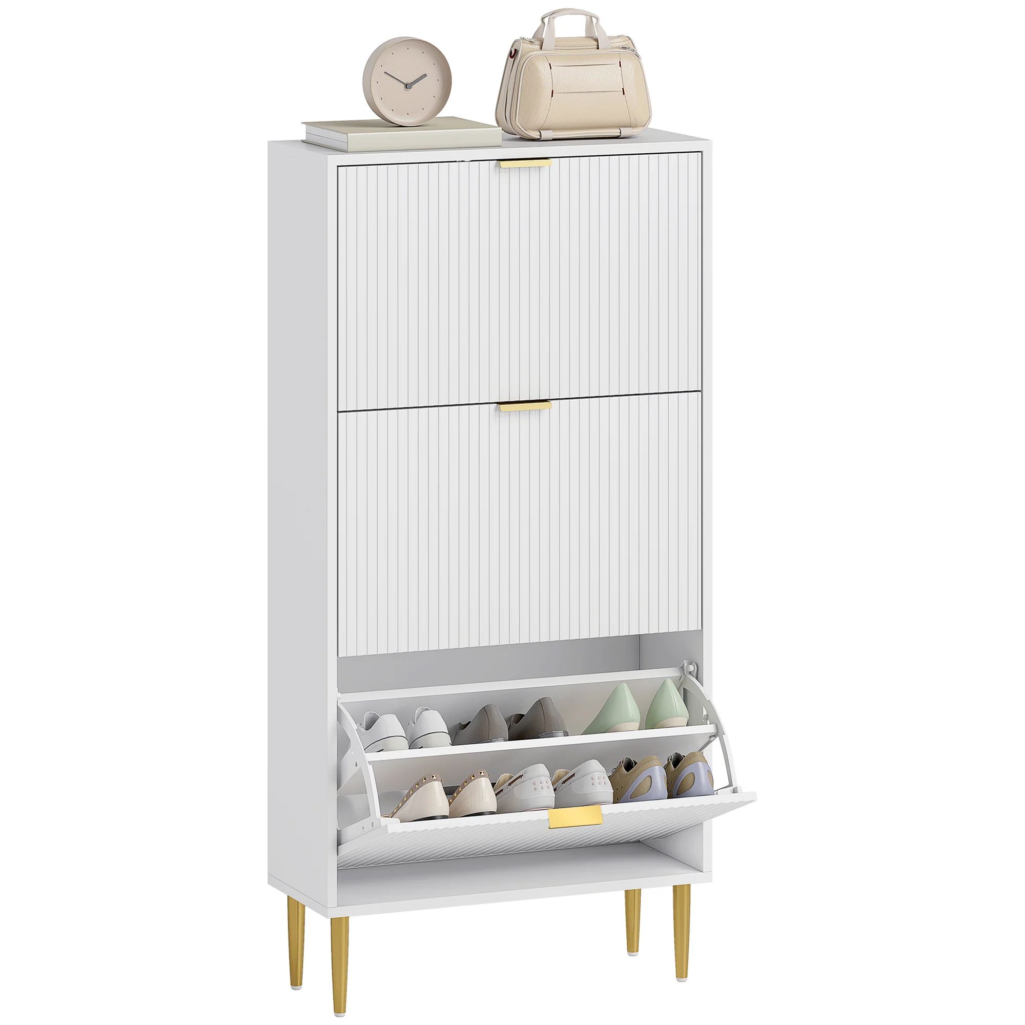 HOMCOM Slim Shoe Storage Cabinet With 3 Flip Drawers For Hallway - Image 10