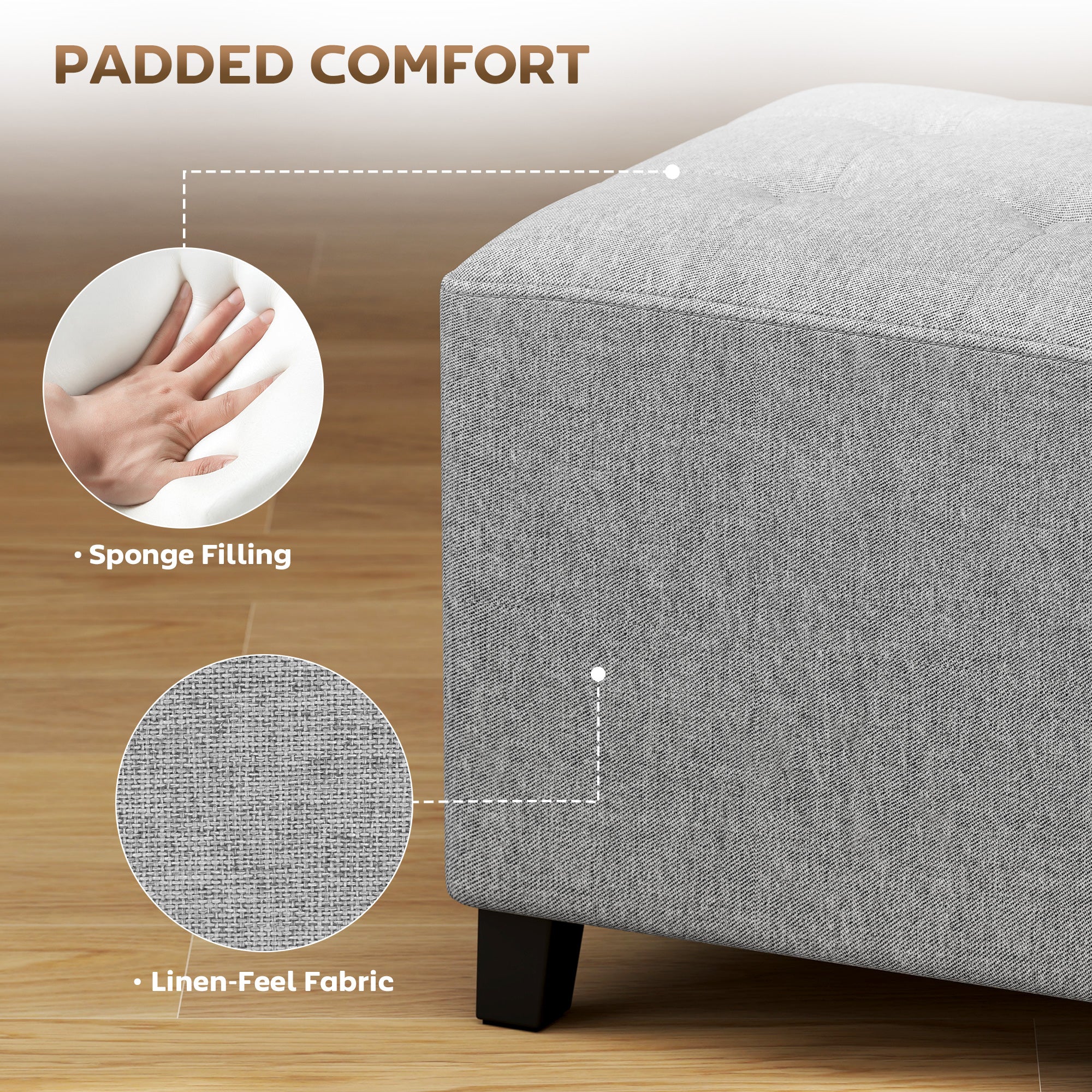 HOMCOM Small Footstool Square Ottoman With Padded Seat, Light Grey - Image 6