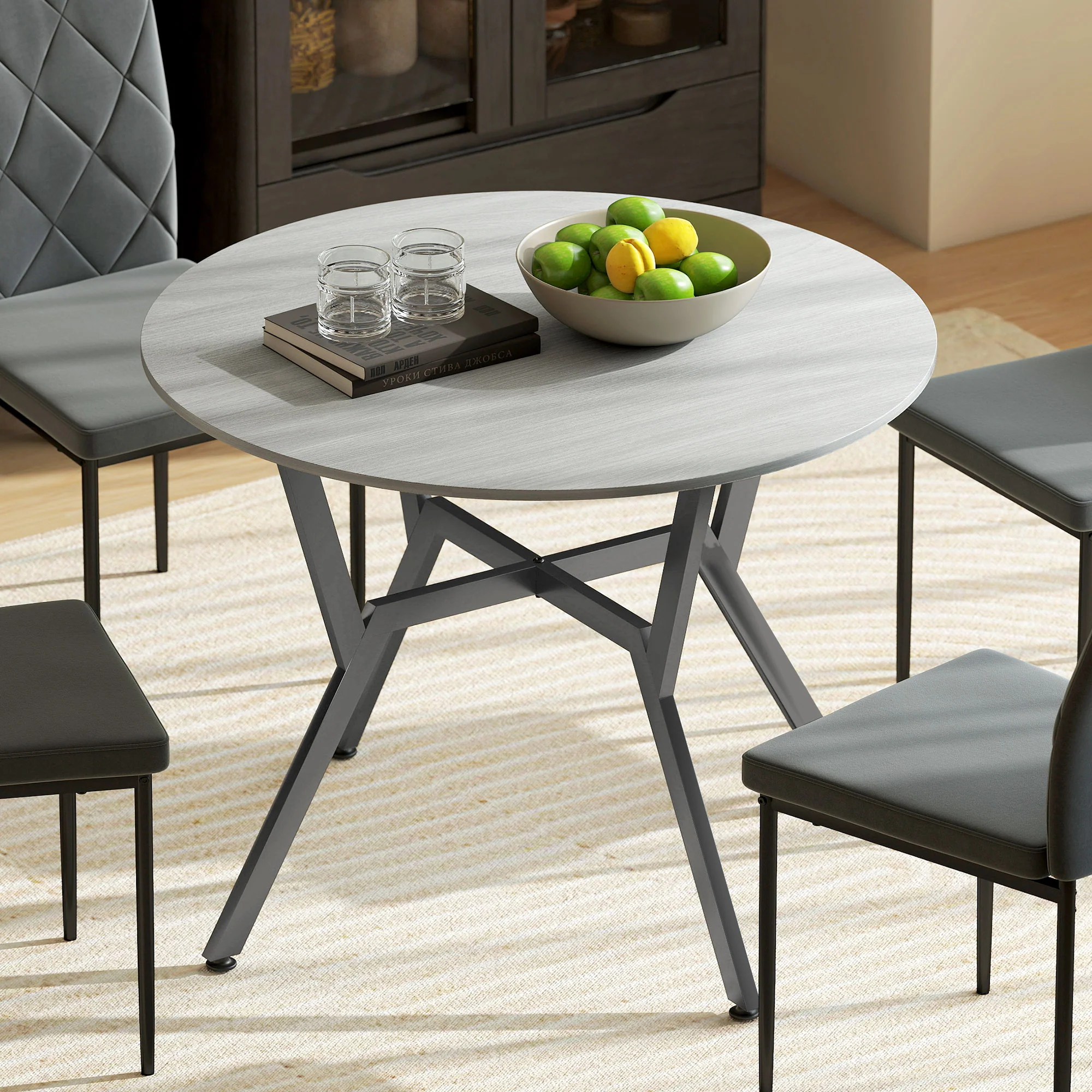 HOMCOM Small Kitchen Table With Black Steel Legs, Dining Table, Grey - Image 2