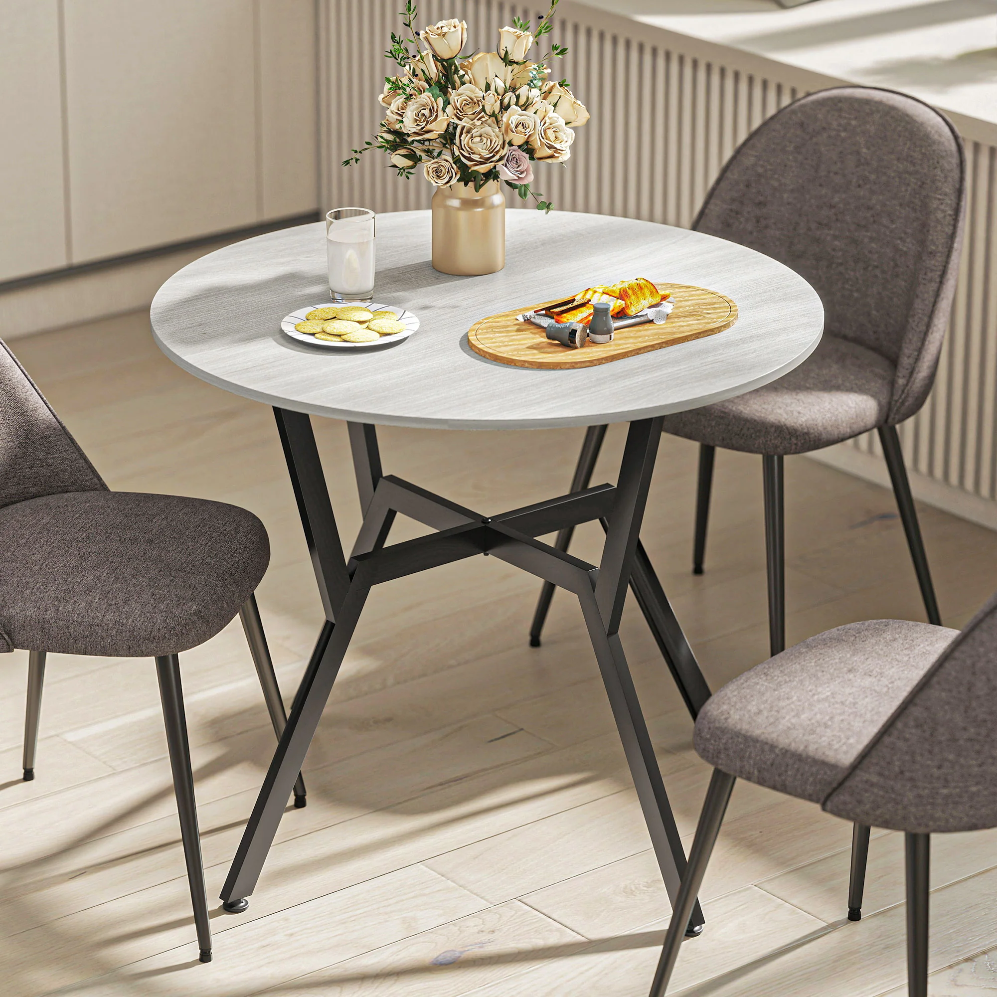 HOMCOM Small Kitchen Table With Black Steel Legs, Dining Table, Grey - Image 8