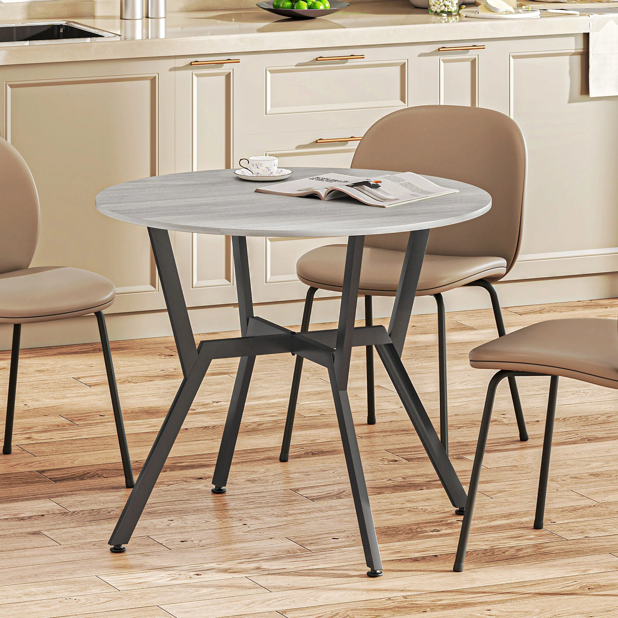 HOMCOM Small Kitchen Table With Black Steel Legs, Dining Table, Grey - Image 9