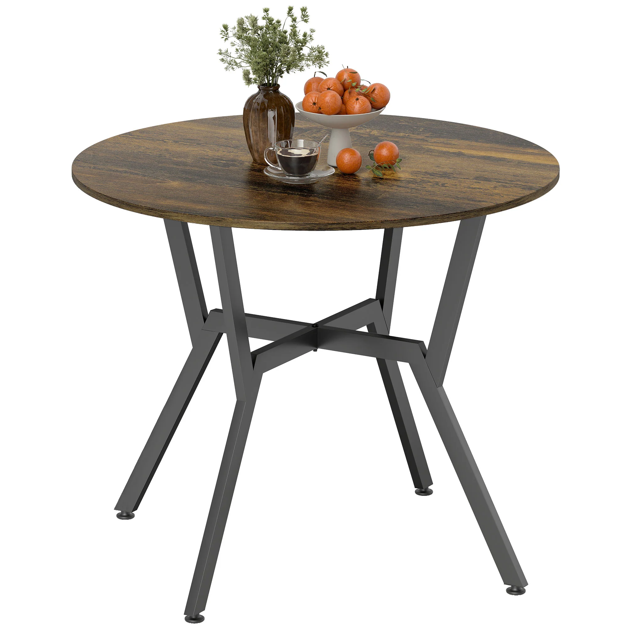 HOMCOM Small Kitchen Table With Black Steel Legs, Dining Table, Rustic Brown
