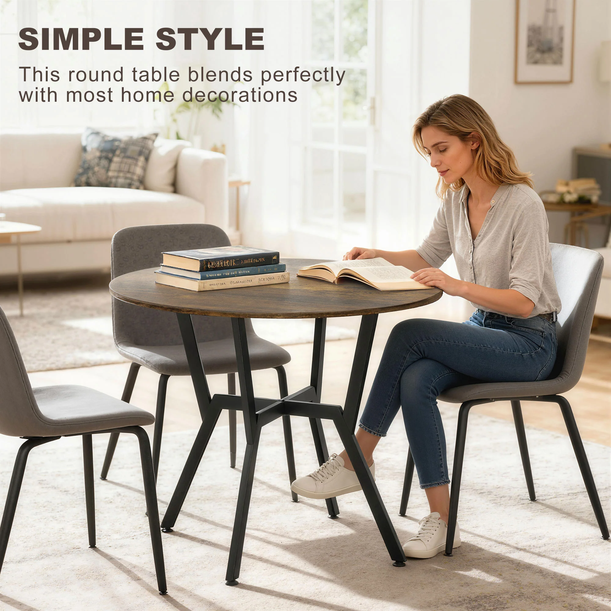 HOMCOM Small Kitchen Table With Black Steel Legs, Dining Table, Rustic Brown - Image 3