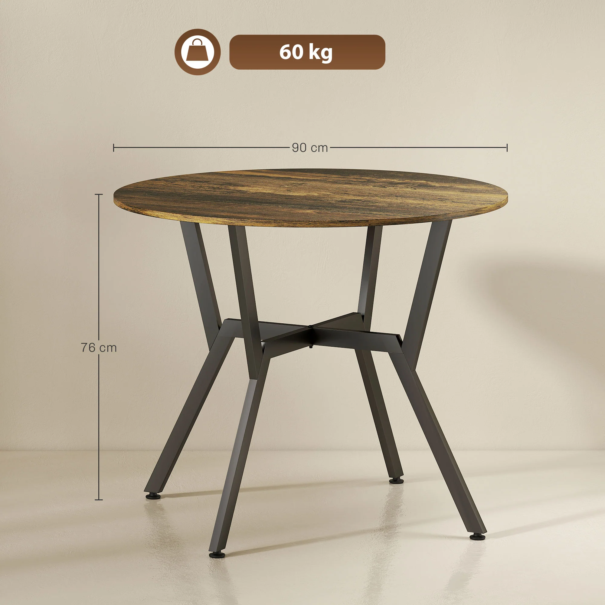 HOMCOM Small Kitchen Table With Black Steel Legs, Dining Table, Rustic Brown - Image 5